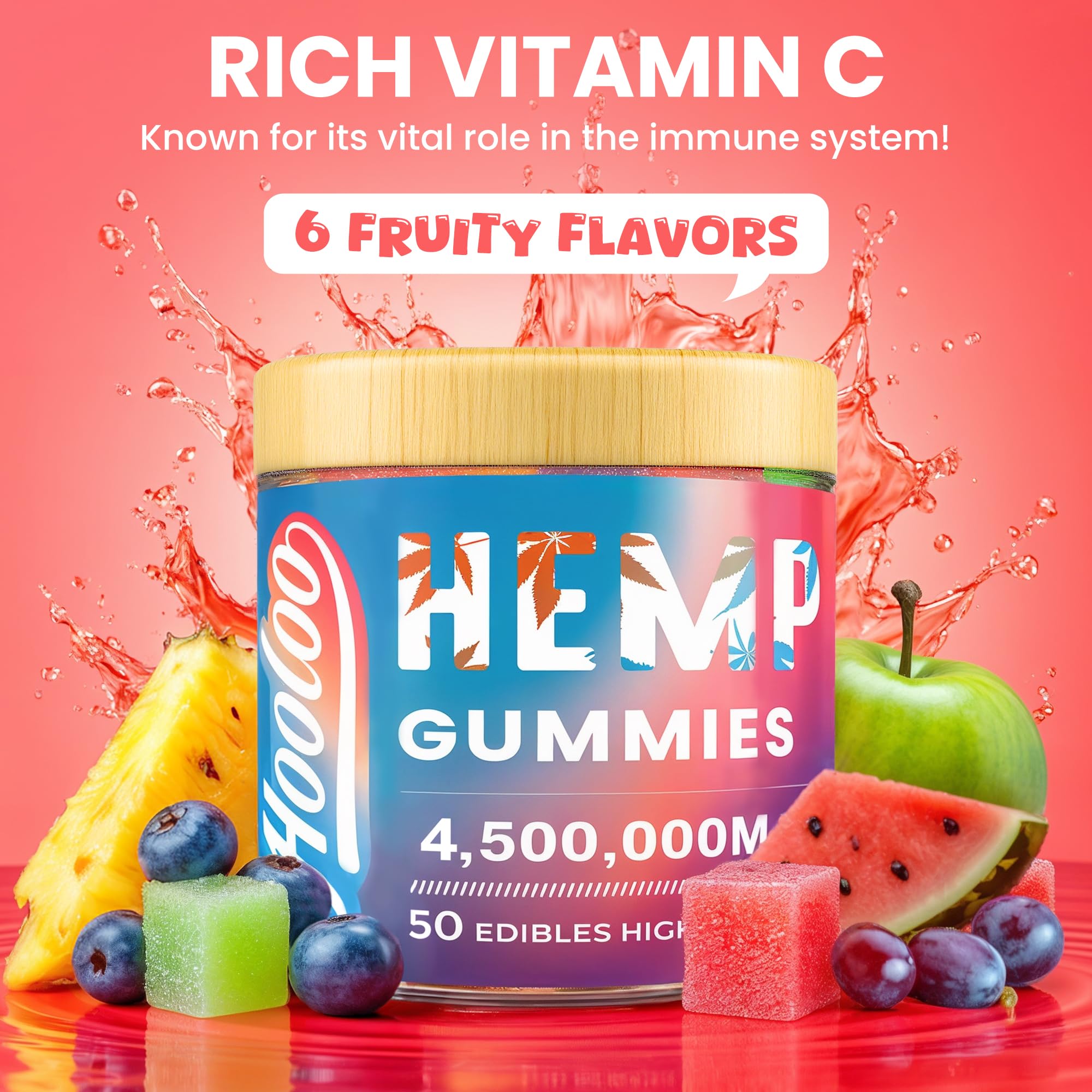 HOOLOO Hemp Gummies for Deep Bedtime Support - 4,500,000MG 2 Packs 6 Fruity Flavors Edibles for Adults - Made in USA