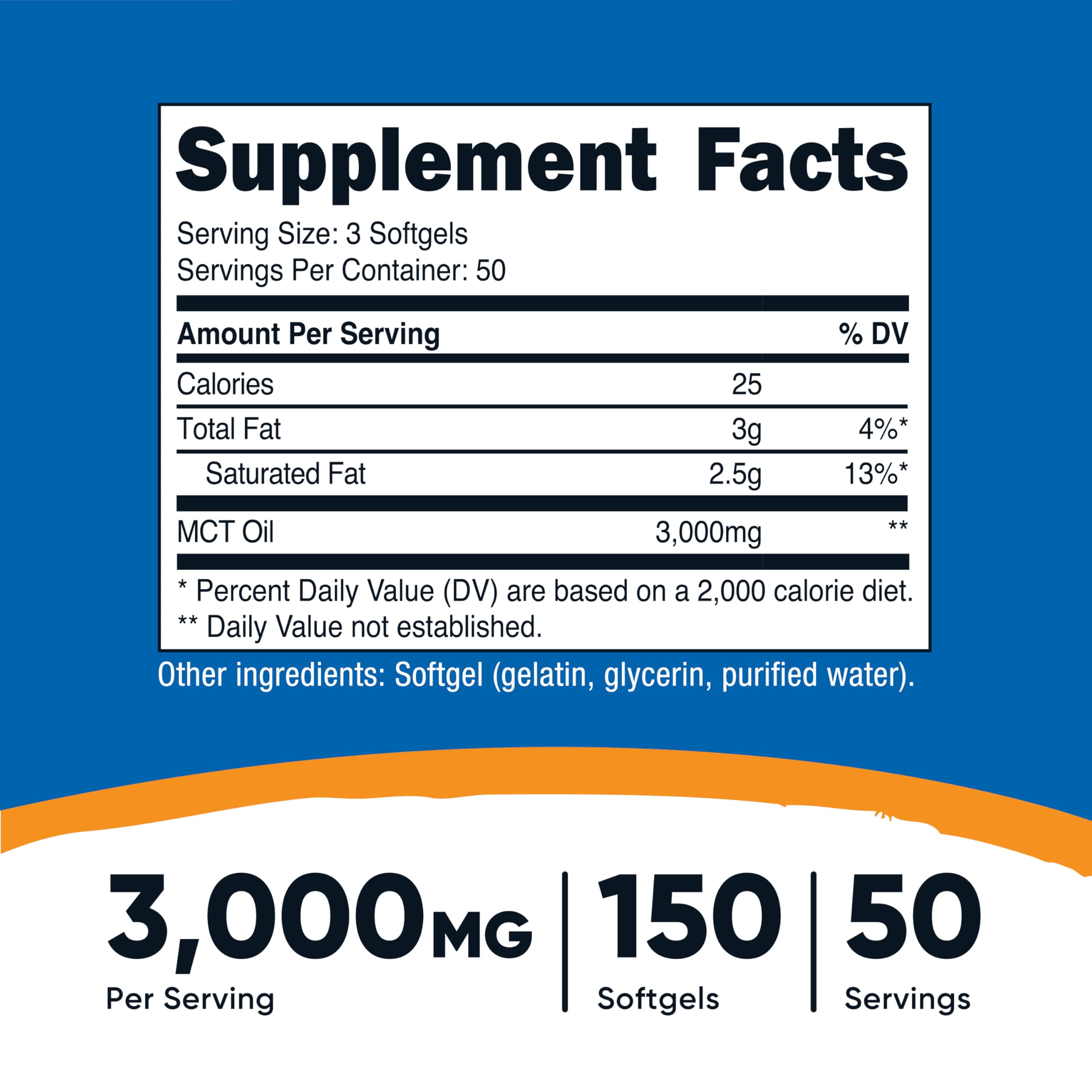 Nutricost MCT Oil Softgels 1000mg, 150 SFG (3,000mg Serv) - Great for Keto, Ketosis, and Ketogenic Diets
