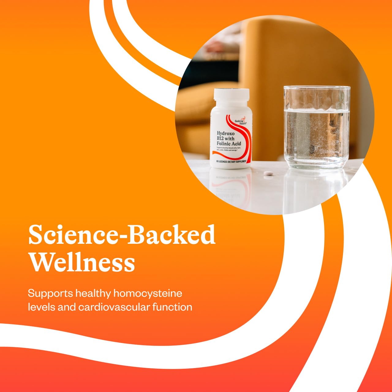 Seeking Health Hydroxo B12 with Folinic Acid - Supplement with Non-Methylated Form of Folate - Vitamin B12 Complex for Heart Health Support - 60 Lozenges