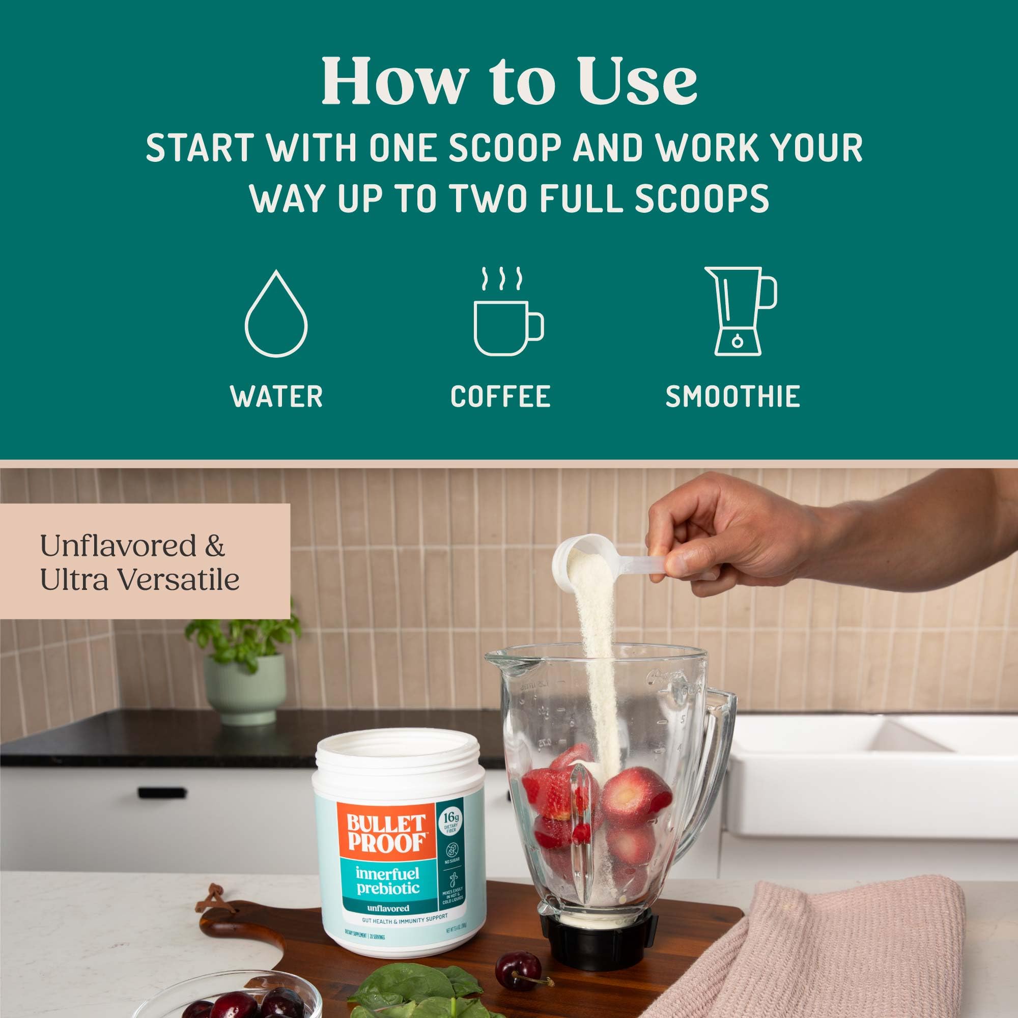 Bulletproof Innerfuel Prebiotic Fiber Powder, Unflavored, 16g Fiber, Plant-Sourced, Non-GMO & Third-Party Tested, Supports Gut & Digestive Health, 0g Sugar, 13.4 oz