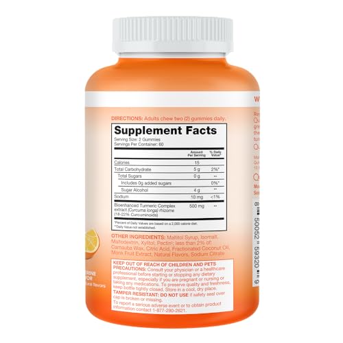 Qunol Zero Sugar Turmeric Gummies, Gummy with 500mg Turmeric Curcumin, Joint Support Supplement, Ultra High Absorption Tumeric Curcumin, Vegetarian, Gluten Free, 120 Count