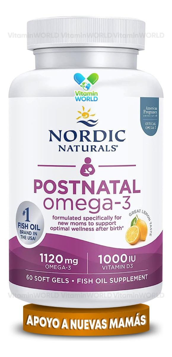 Nordic Naturals Postnatal Omega-3, Lemon - 60 Soft Gels - 1120 Total Omega-3 + 1000 IU Vitamin D3 - Formulated for New Moms; Supports Optimal Wellness, Positive Mood, Healthy Metabolism - 30 Servings