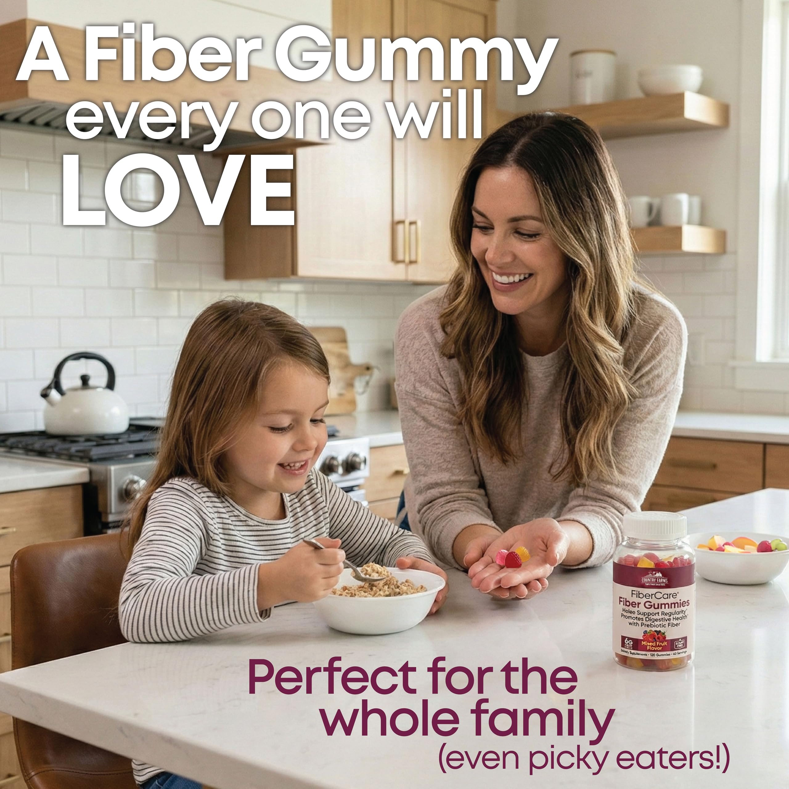 Country Farms Fiber Care Prebiotic Gummies, 6g of Fiber Per Serving, GLP-1 Booster, FOS from Beets, Digestive Health and Bloat, Supports Regularity, Mixed Fruit Flavor, 120 Gummies, 40 Servings