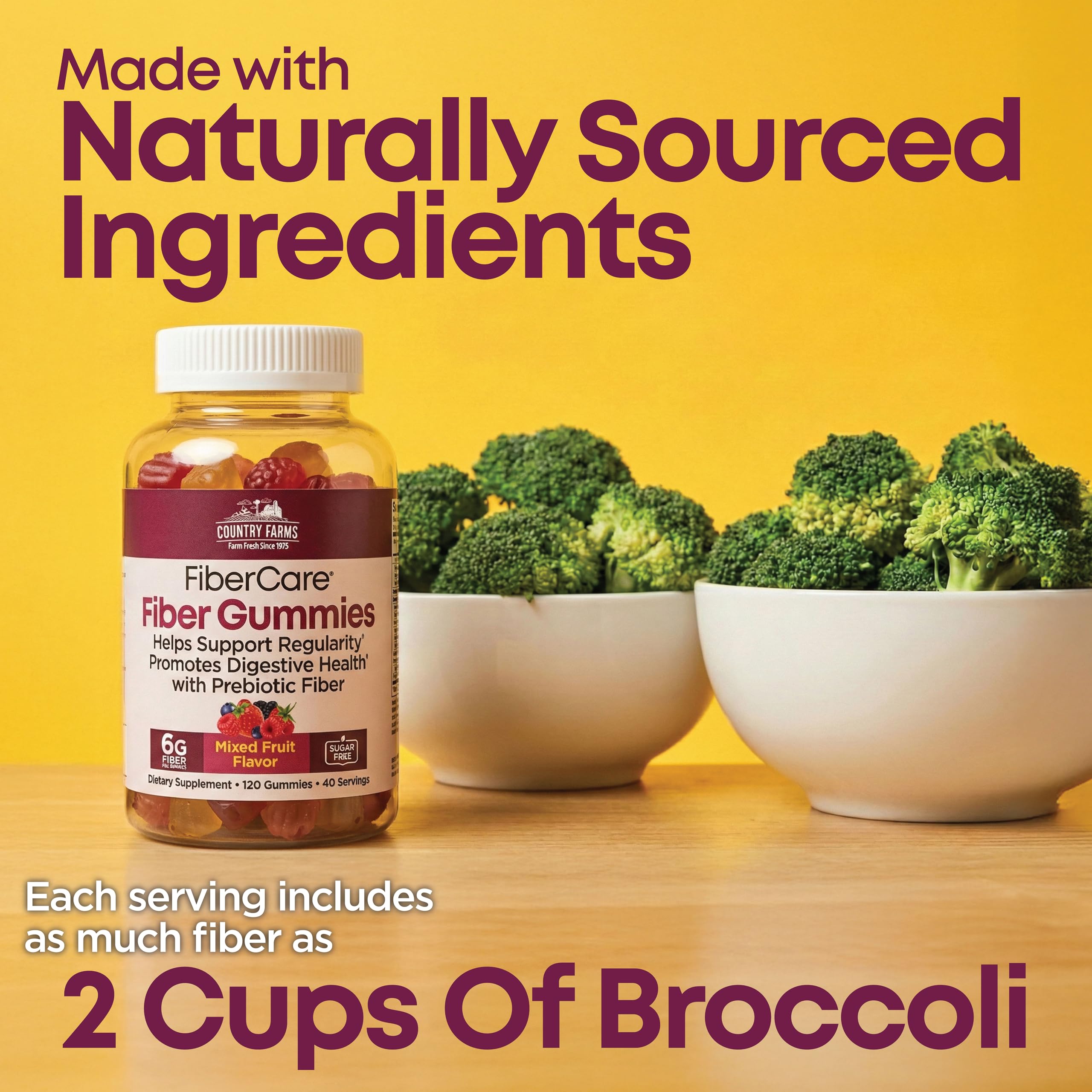 Country Farms Fiber Care Prebiotic Gummies, 6g of Fiber Per Serving, GLP-1 Booster, FOS from Beets, Digestive Health and Bloat, Supports Regularity, Mixed Fruit Flavor, 120 Gummies, 40 Servings