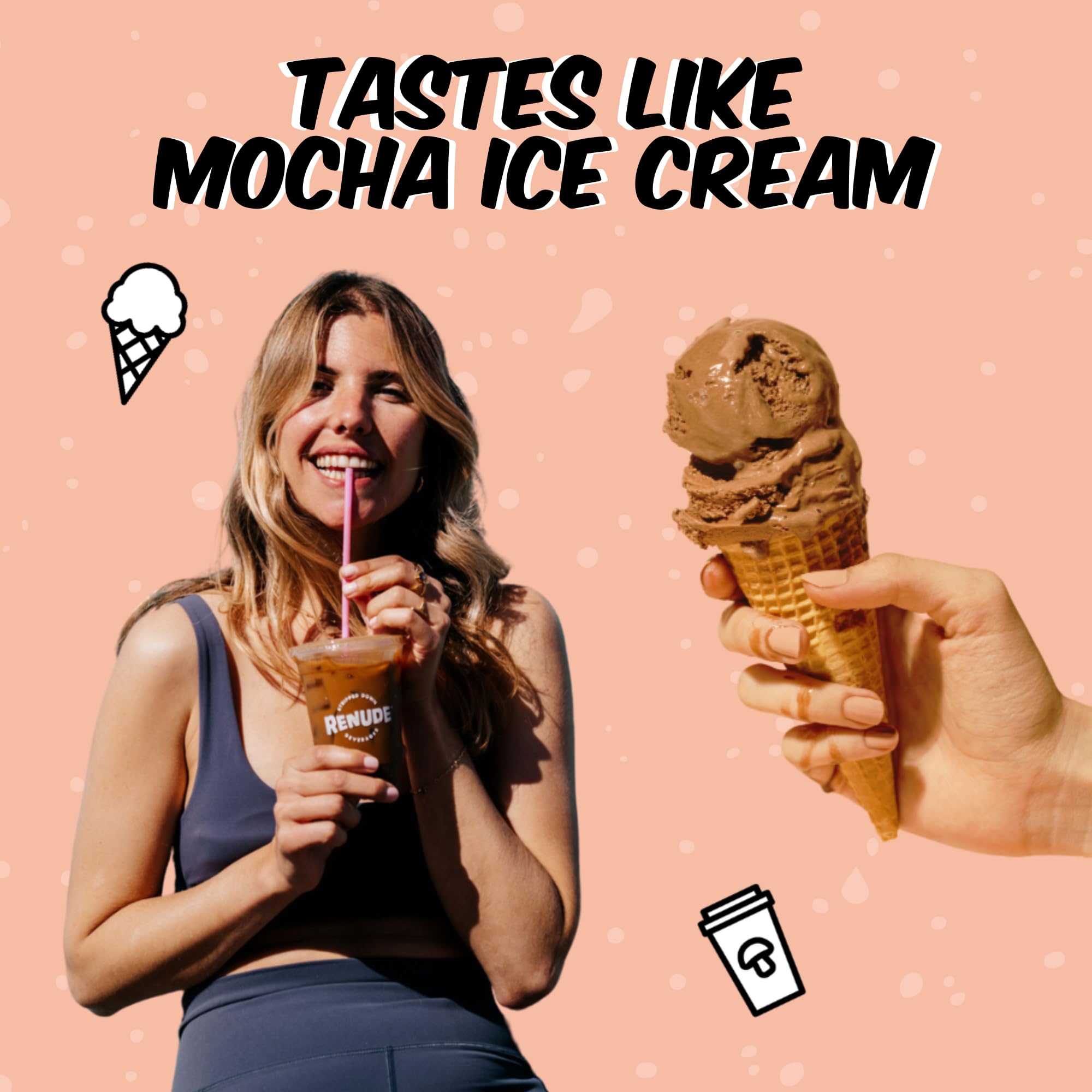 Renude Chagaccino - Chaga Mushroom Powder, Mushroom Coffee Drink Mix with Adaptogens, Natural Energy and Immune Support, Vegan, Keto, Zero Calorie Mushroom Blend Powder - 30 Servings