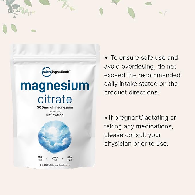 Magnesium Citrate Powder, 2lbs | Unflavored Magnesium Supplement | Relaxation and Nutrient Utilization | Easily Absorbed Formula | Non-GMO, Vegan, Gluten Free