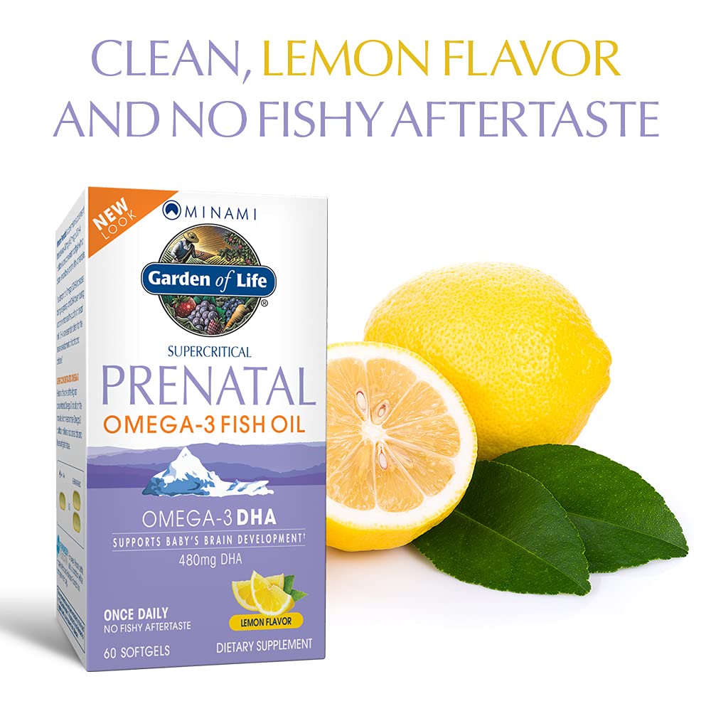Garden of Life Prenatal DHA Omega 3 Fish Oil Supplement - Minami Natural Prenatal, Lemon, 60 Softgels