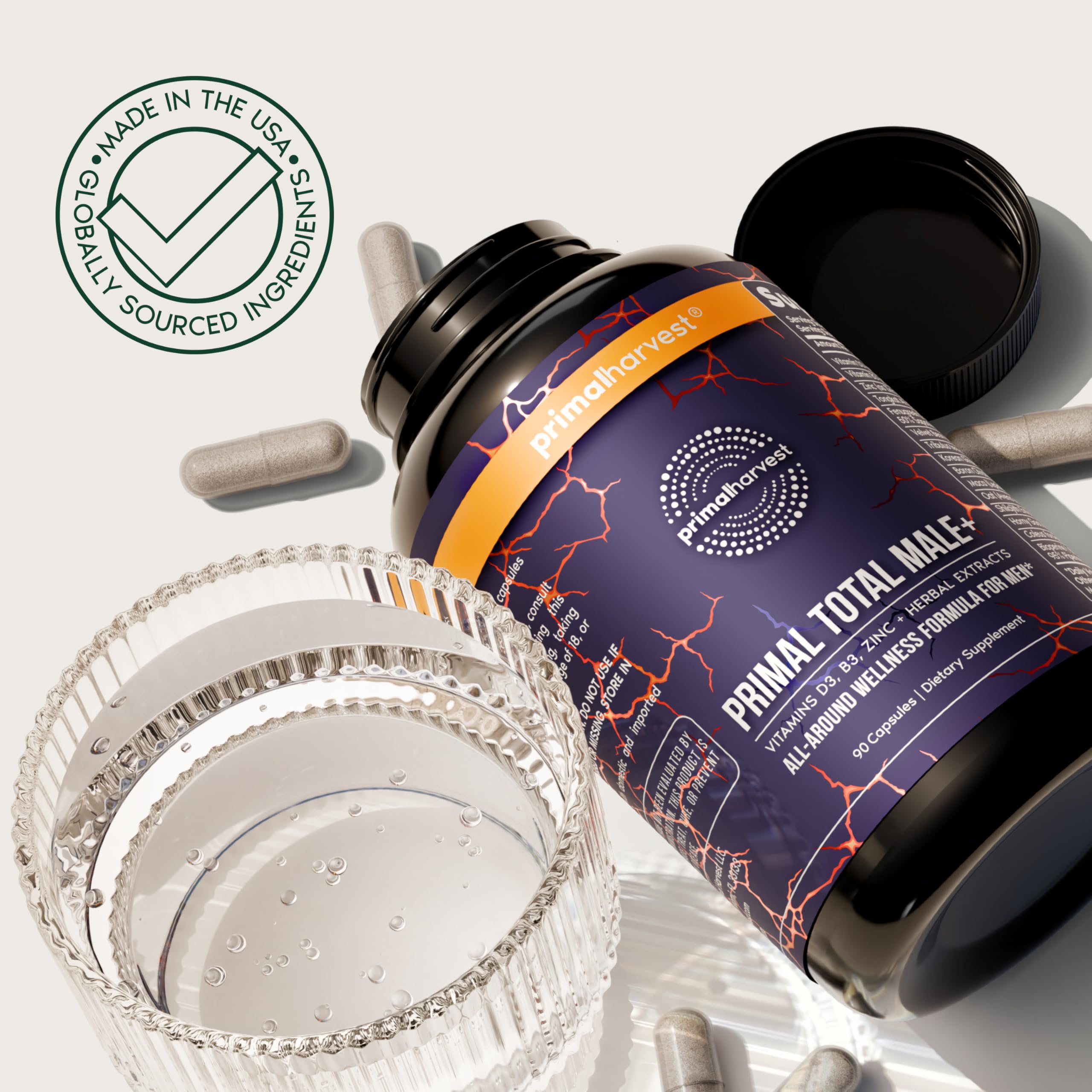 Primal Harvest Total Male+ Multivitamin for Men with Essential Vitamins, Minerals and Herbal Support for Energy, Vitality, Immune Health and Performance