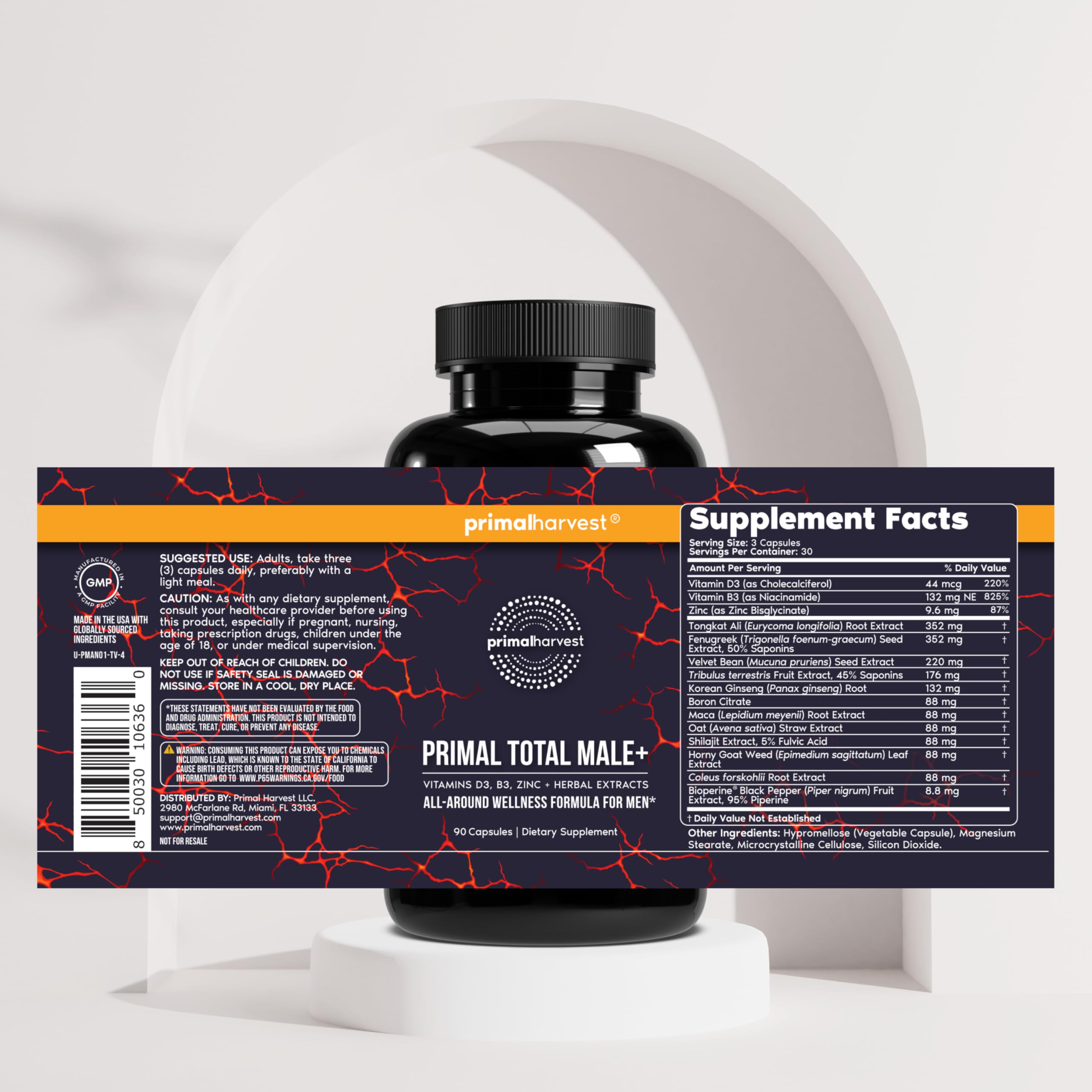 Primal Harvest Total Male+ Multivitamin for Men with Essential Vitamins, Minerals and Herbal Support for Energy, Vitality, Immune Health and Performance