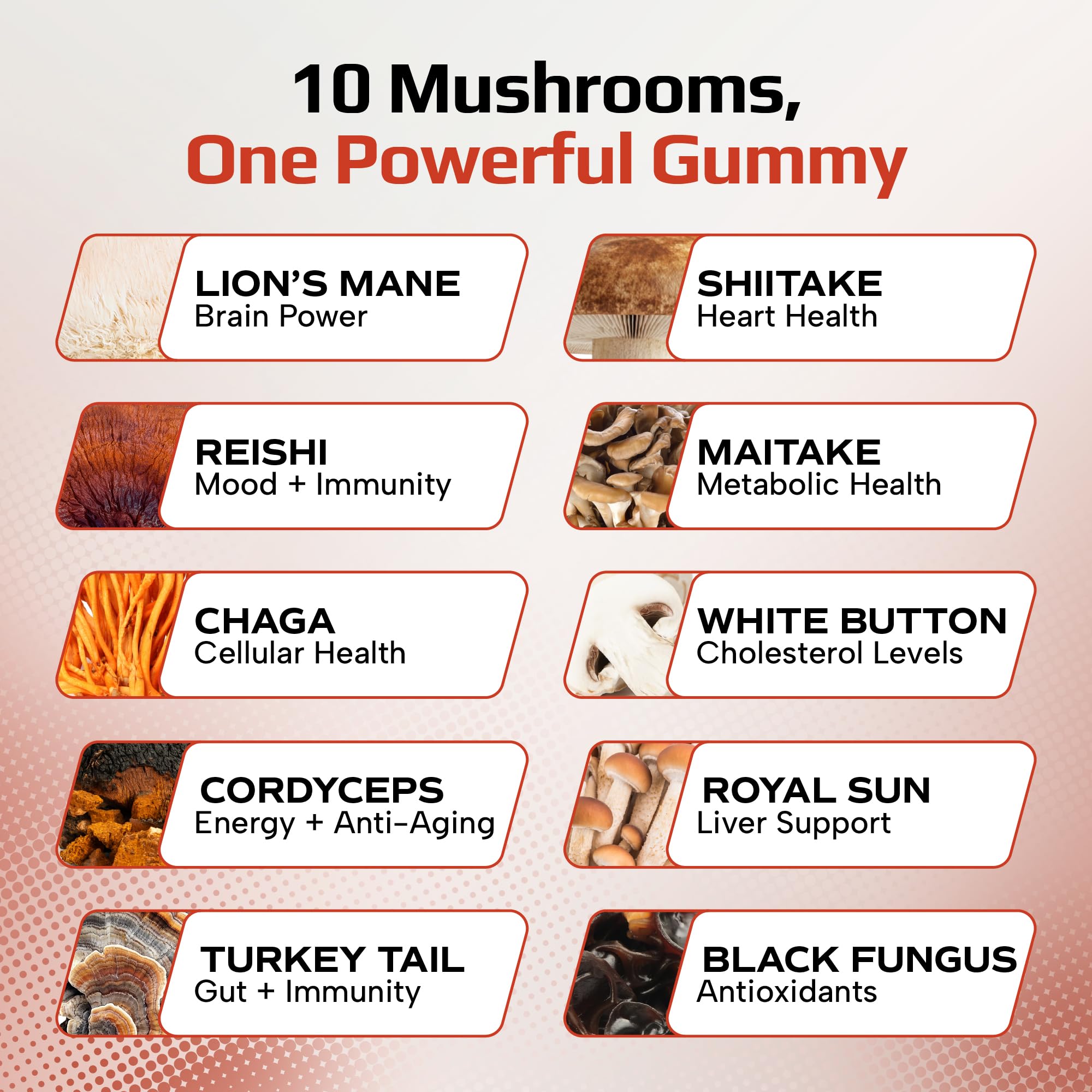 Effective Nutra Mushroom Gummies 2500mg - 10in1 Lion’s Mane, Reishi, Chaga, Cordyceps & More - Focus, Clarity, Memory, Immunity, Energy - Natural Raspberry Flavor, Vegan, Made in USA (90 Count)