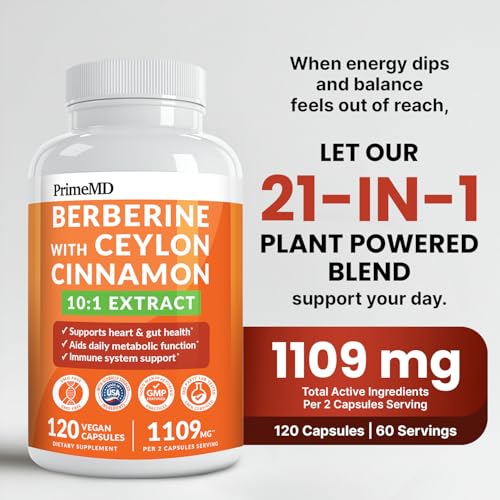 21-in-1 Berberine Supplement with Ceylon Cinnamon with Chromium, Bitter Melon and Green Tea Extract and Black Pepper Extract 5X for Energy & Metabolism Support with 5279 mg (120 ct, Pack of 2)