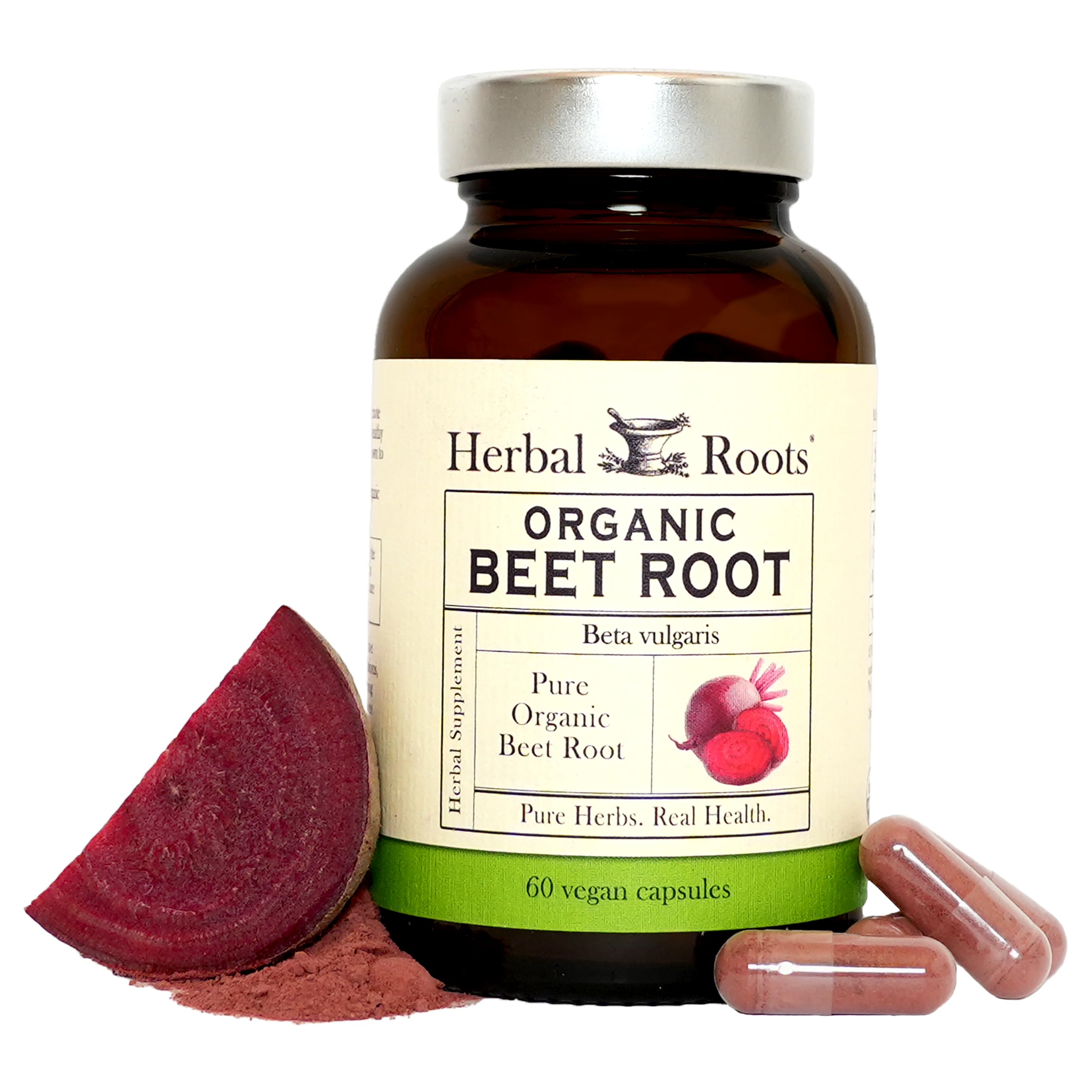 Herbal Roots Organic Beet Root Powder Capsules - 1,500mg per Serving - Certified USDA Organic - Non-GMO - 60 Count Vegan Capsules