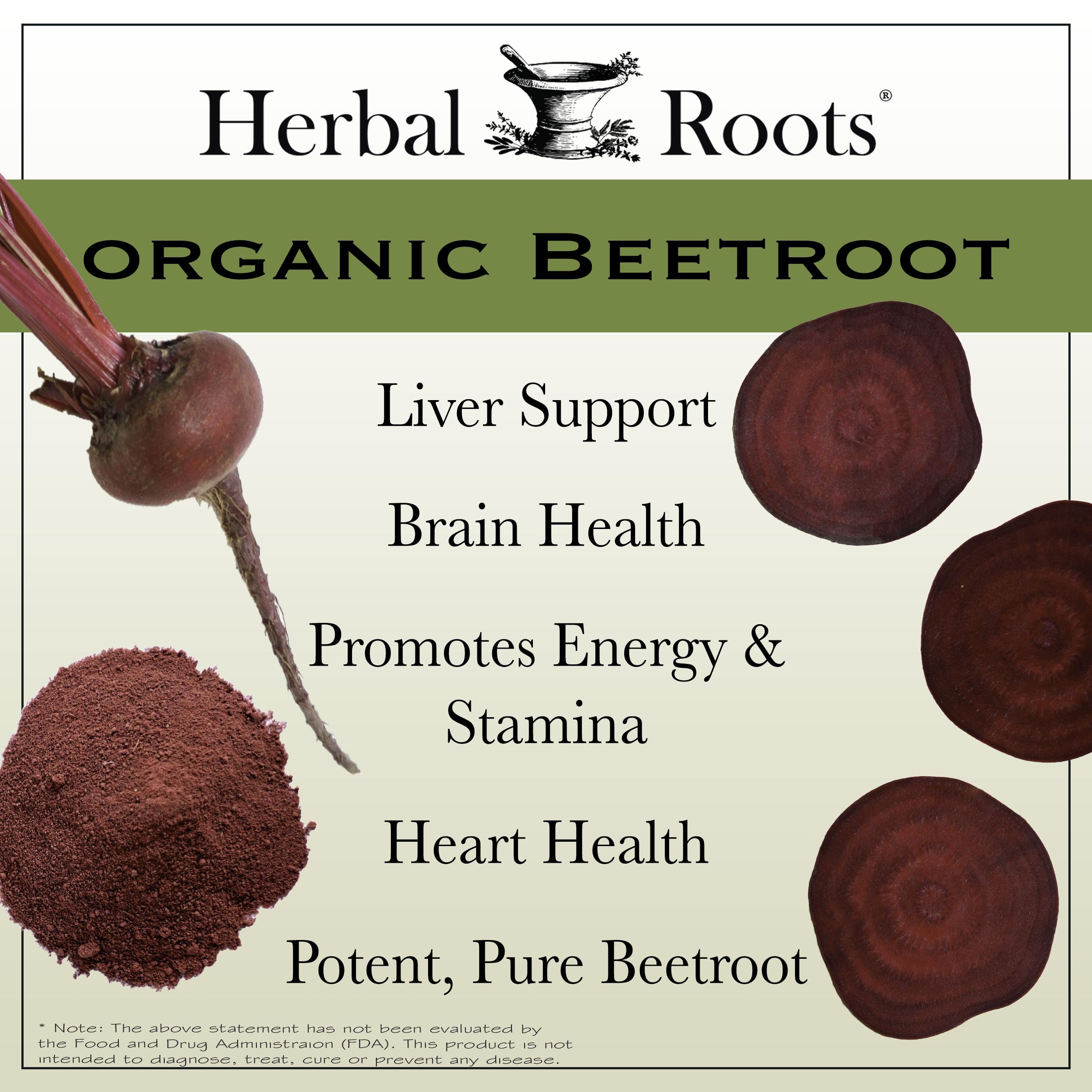 Herbal Roots Organic Beet Root Powder Capsules - 1,500mg per Serving - Certified USDA Organic - Non-GMO - 60 Count Vegan Capsules