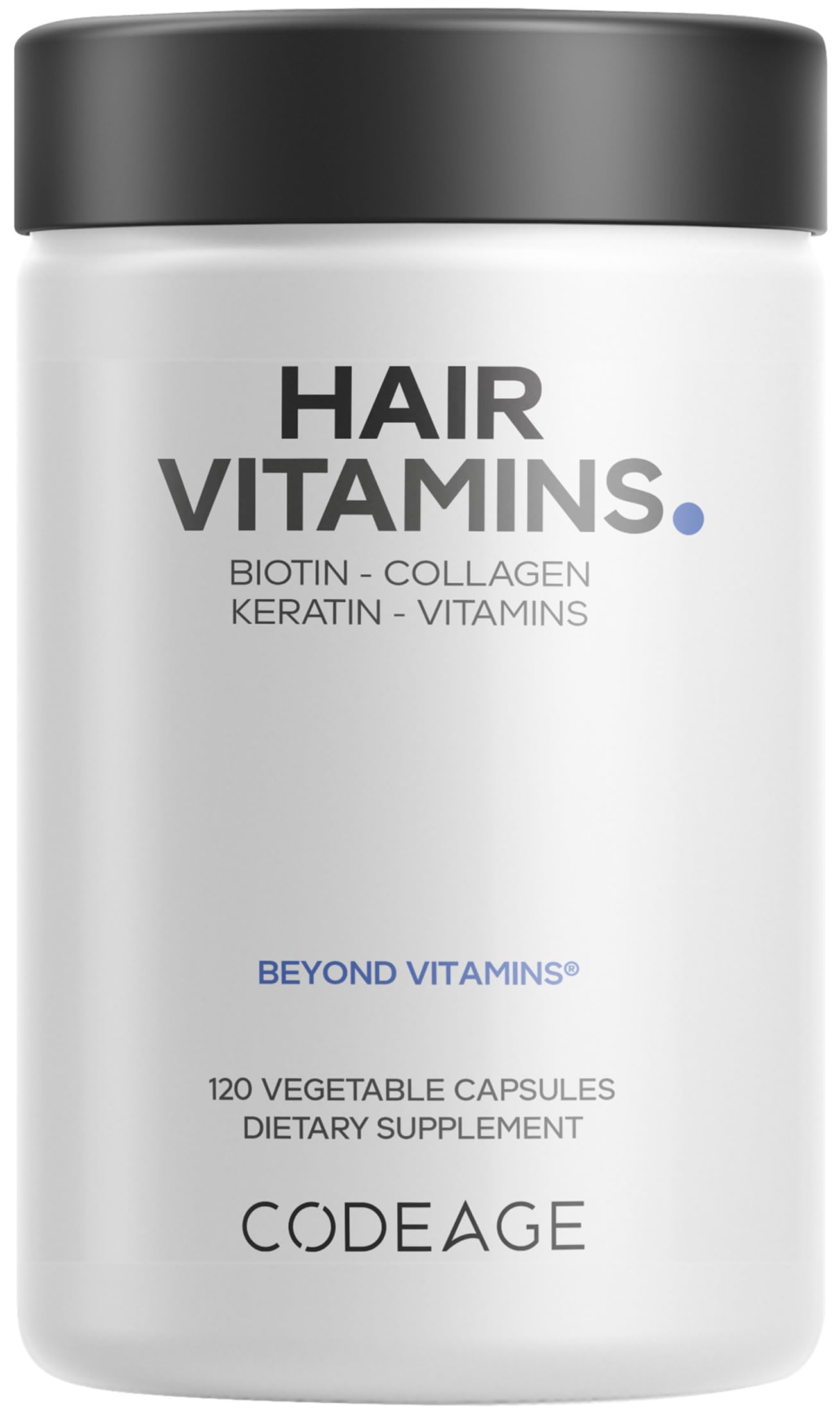 Codeage Hair Vitamins 10000 mcg Biotin, Keratin, Collagen, Vitamin A, B12, C, D3, E, Zinc, Turmeric, Probiotics, Enzymes, Inositol - Hair Care Support - Healthy Hair Supplement Pills - 120 Capsules