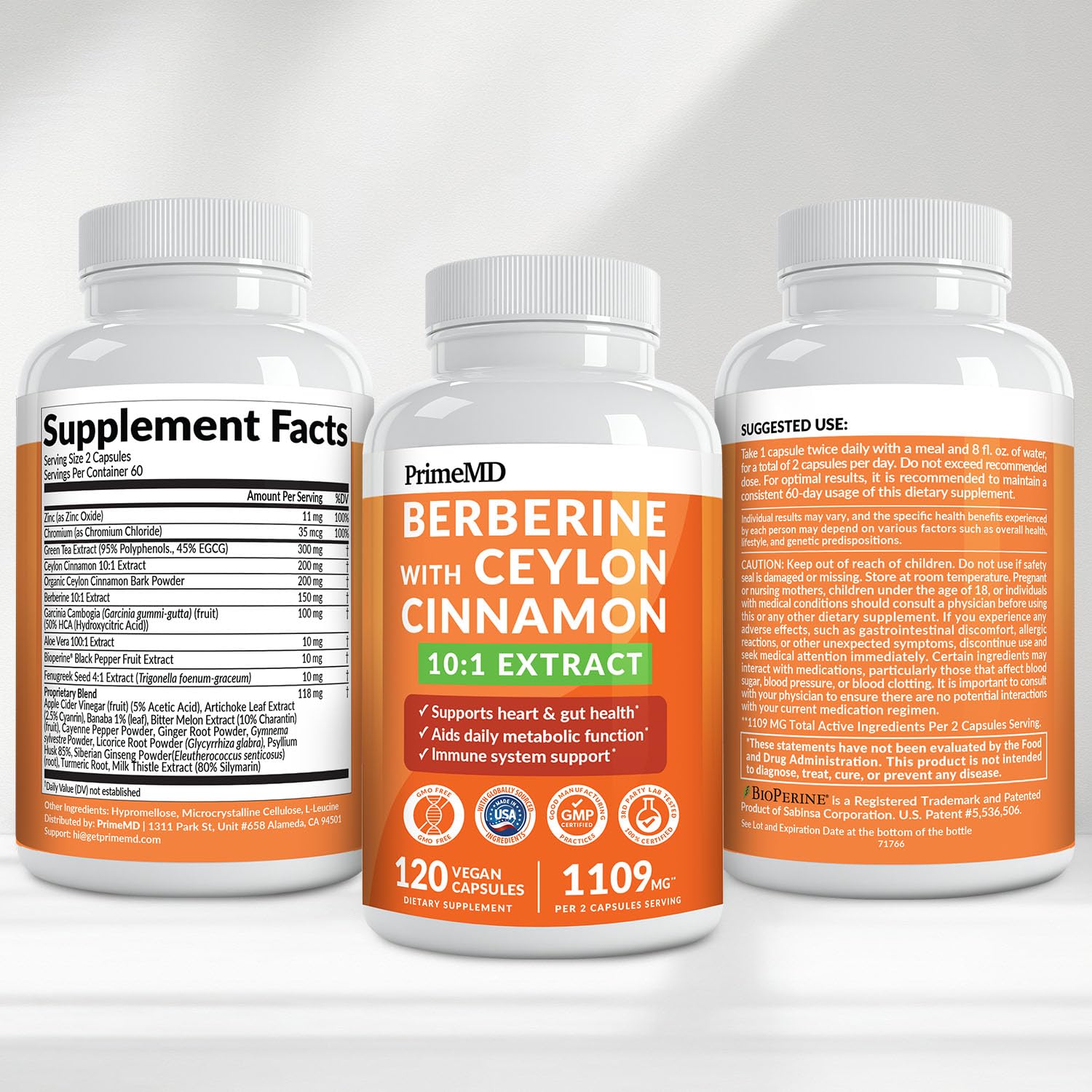 21-in-1 Berberine Supplement with Ceylon Cinnamon with Chromium, Bitter Melon and Green Tea Extract and Black Pepper Extract 5X for Energy & Metabolism Support with 5279 mg (120 ct, Pack of 1)