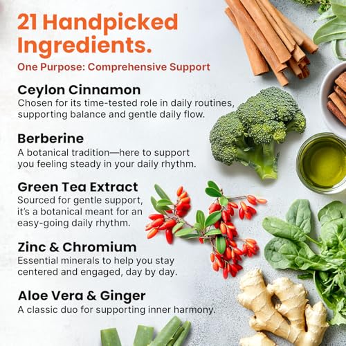 21-in-1 Berberine Supplement with Ceylon Cinnamon with Chromium, Bitter Melon and Green Tea Extract and Black Pepper Extract 5X for Energy & Metabolism Support with 5279 mg (120 ct, Pack of 1)