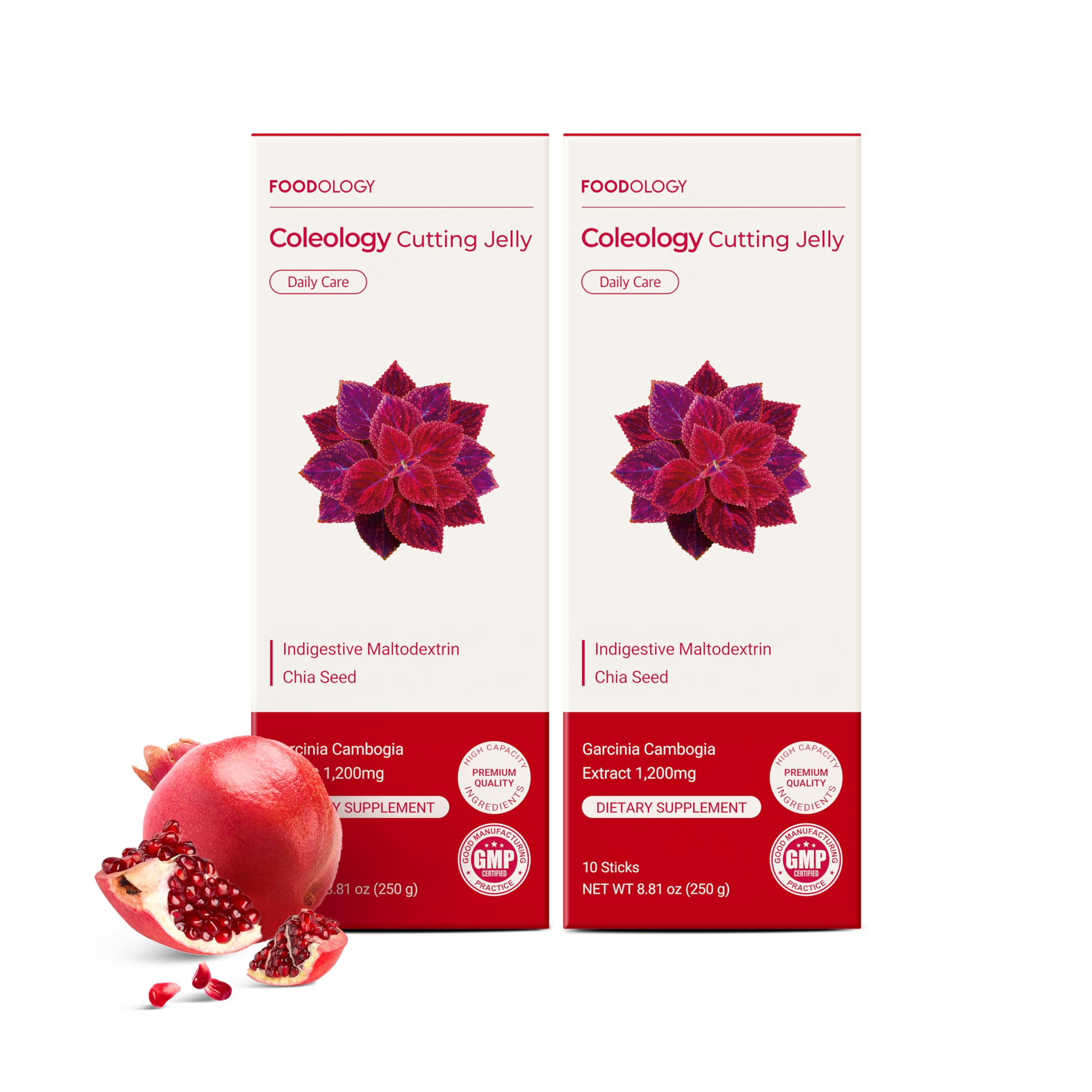 FOODOLOGY Coleology Cutting Stick Jelly (Pomegranate) – Dietary Fiber Supplement for Healthy Weight Management, Chia Seeds & Garcinia Cambogia, Korean Beauty with Collagen (20 Counts, Pomegranate)