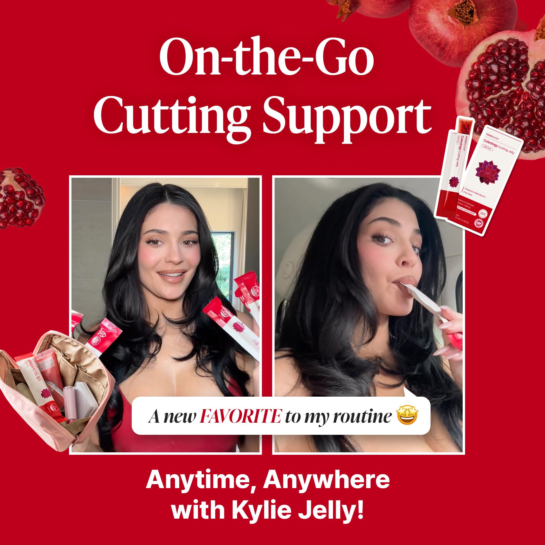 FOODOLOGY Coleology Cutting Stick Jelly (Pomegranate) – Dietary Fiber Supplement for Healthy Weight Management, Chia Seeds & Garcinia Cambogia, Korean Beauty with Collagen (20 Counts, Pomegranate)