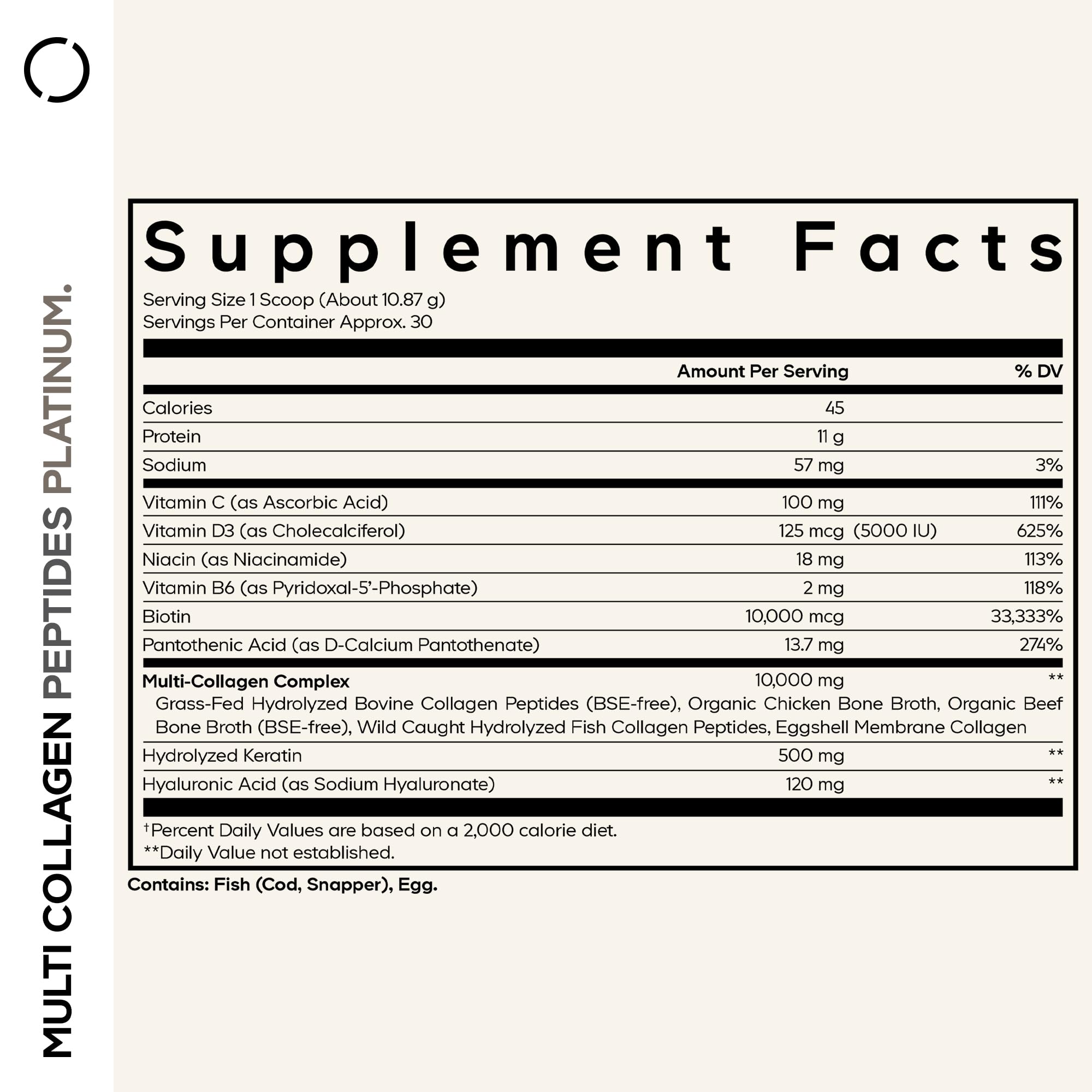 Codeage Multi Collagen for Women & Men Biotin 10000mcg Keratin, Protein Powder Vitamin C B6 D3, Hyaluronic Acid, Niacin - Hydrolyzed Collagen Coffee Creamer 5 Types - Unflavored - Non-GMO - 11.5oz