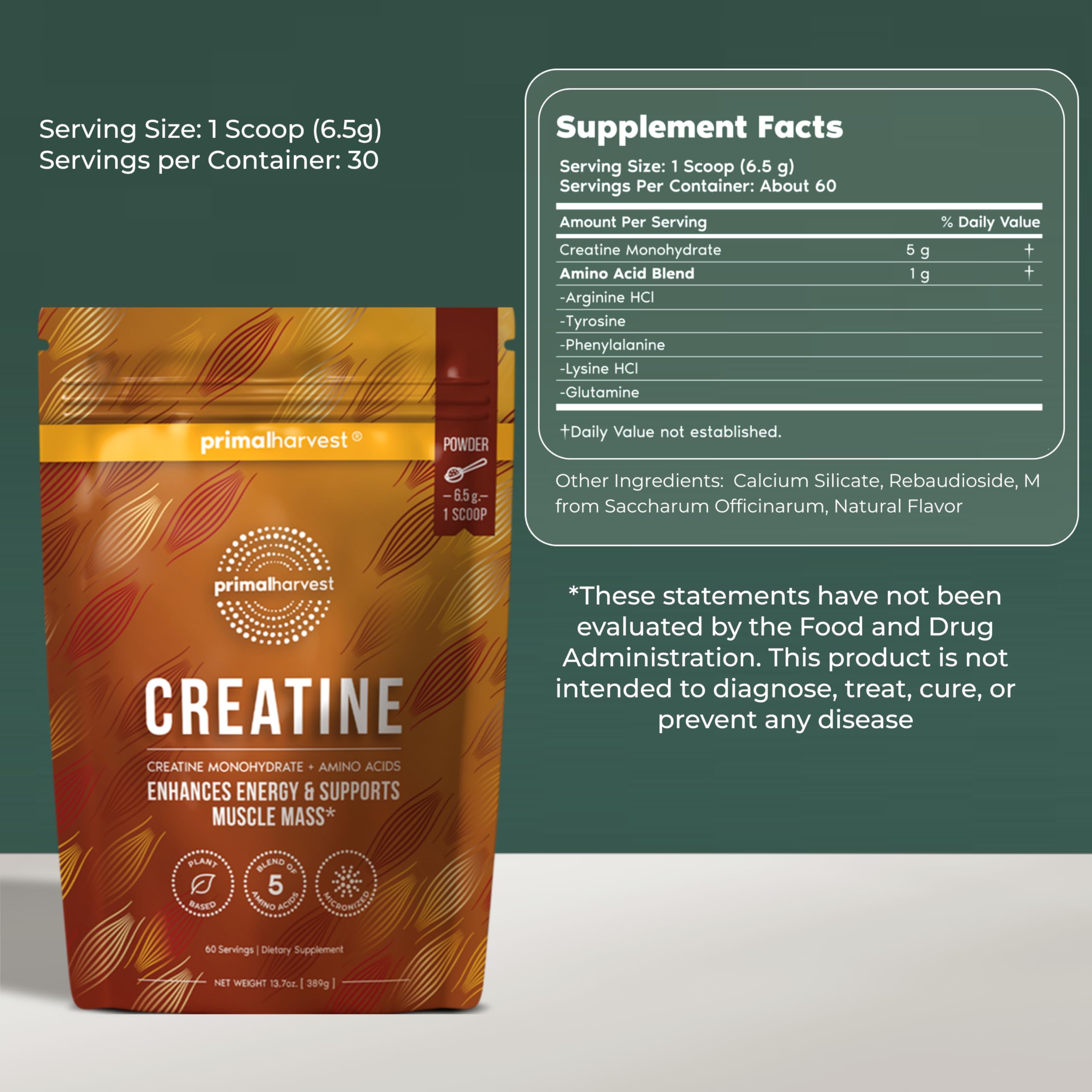 Primal Harvest Creatine Powder Supplement for Men and Women's Fitness, Workouts, and Muscle Growth, to Help Promote Recovery, Strength, Energy, and Endurance (1)
