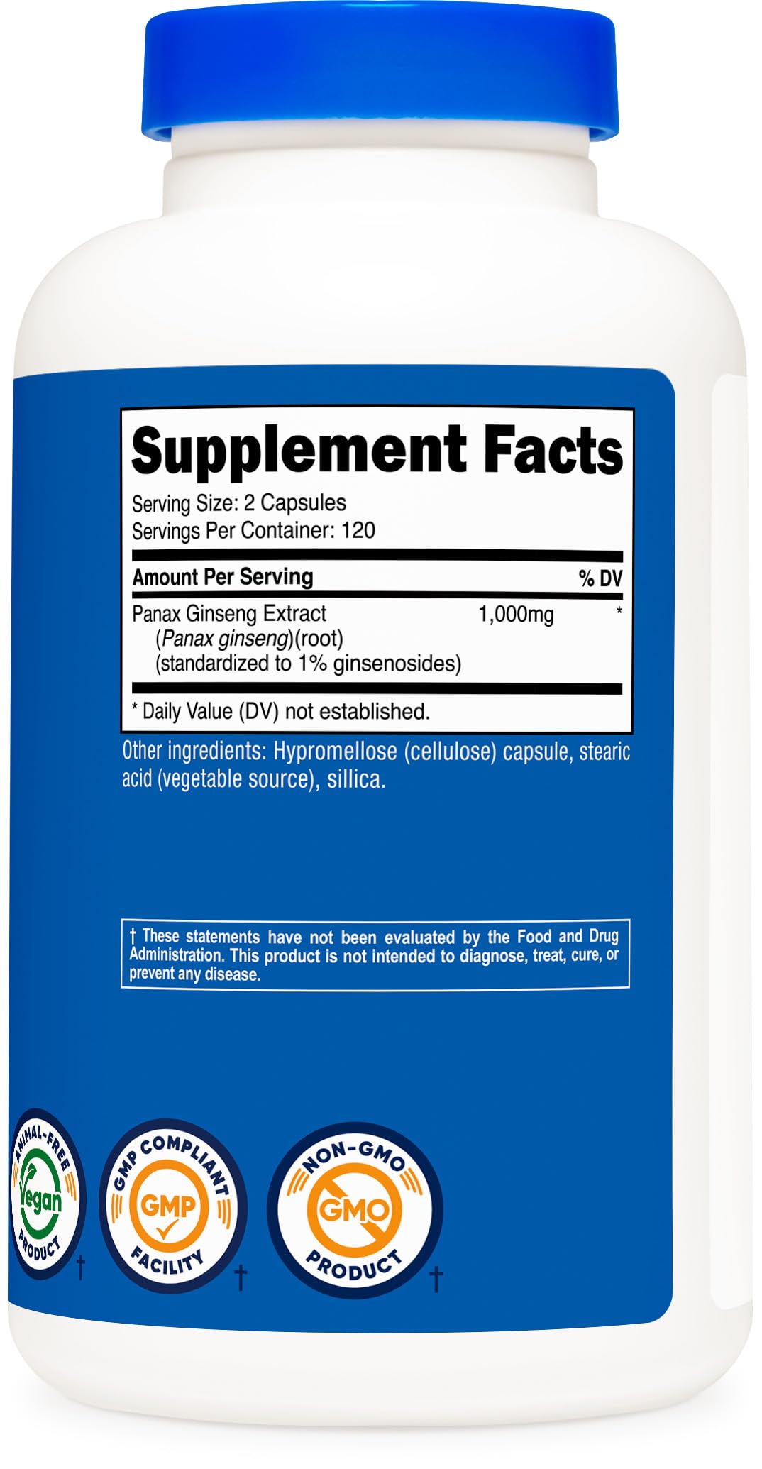 Nutricost Panax Ginseng 1000mg, 240 Capsules - Non GMO, Gluten Free, 120 Servings