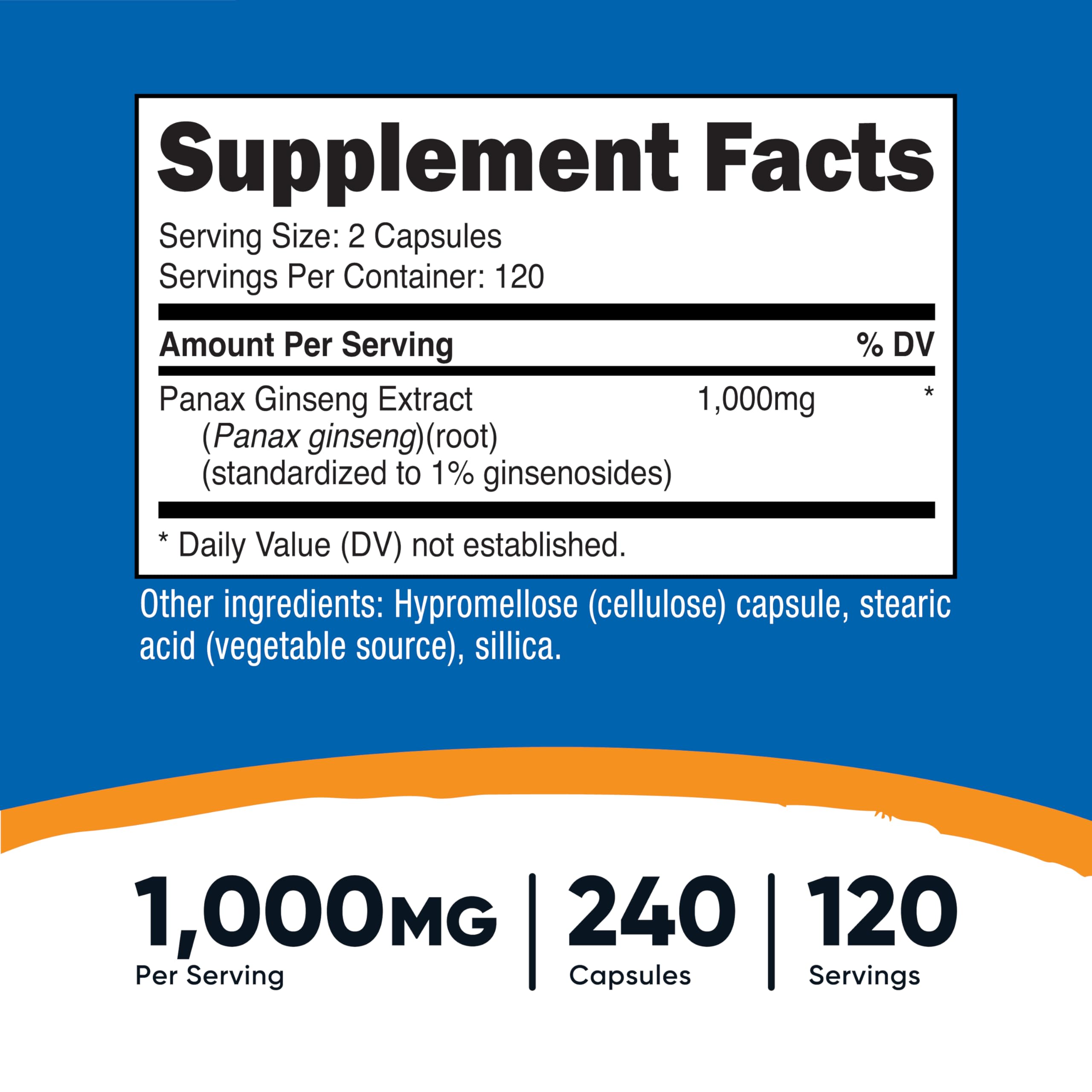 Nutricost Panax Ginseng 1000mg, 240 Capsules - Non GMO, Gluten Free, 120 Servings