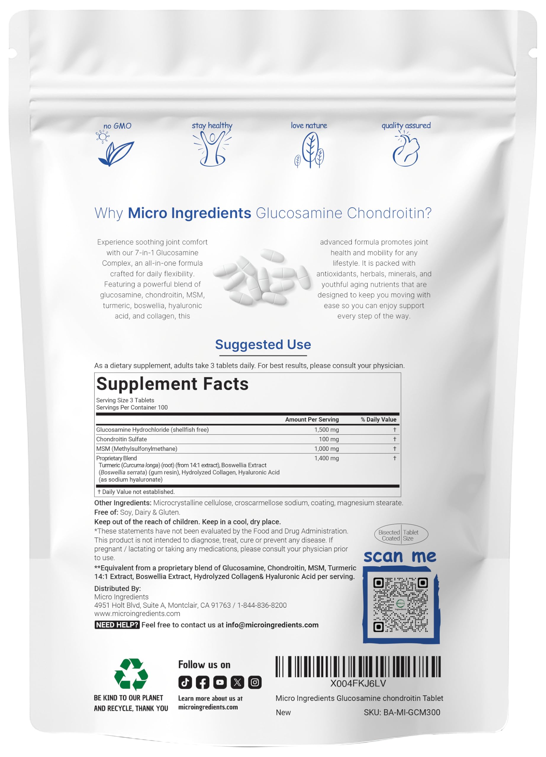 Glucosamine Chondroitin MSM & Turmeric 4,000mg Equivalent, 300 Bisected Tablets | Joint Health & Mobility Support for Women & Men | 7-in-1 with Boswellia, Hyaluronic Acid & Collagen Complex