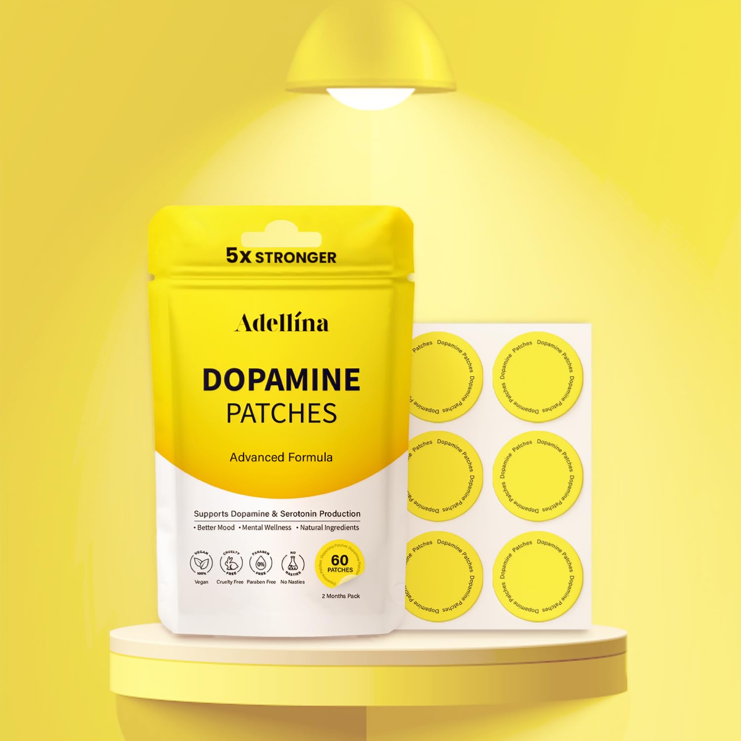 Adellina Dopamine Patches Extra Strength 60 Count: Mood Boost Patches for Daily Mental Wellness - Supports Dopamine & Serotonin Balance for Men Women, 2Months Pack