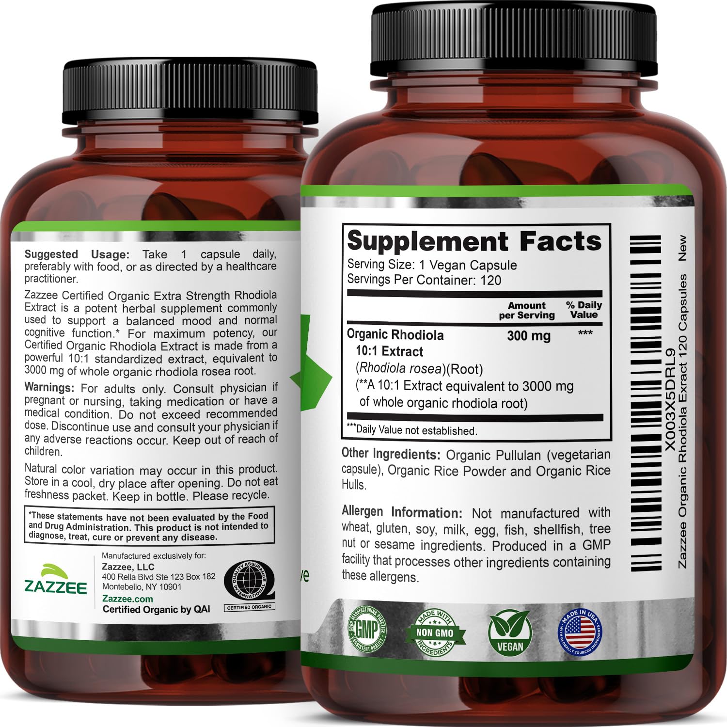 Zazzee USDA Organic Rhodiola 10:1 Exract, 3000 mg Strength, 120 Capsules, 4 Month Supply, Standardized and Concentrated 10X Extract, 100% Vegetarian, Extra Strength, All-Natural and Non-GMO