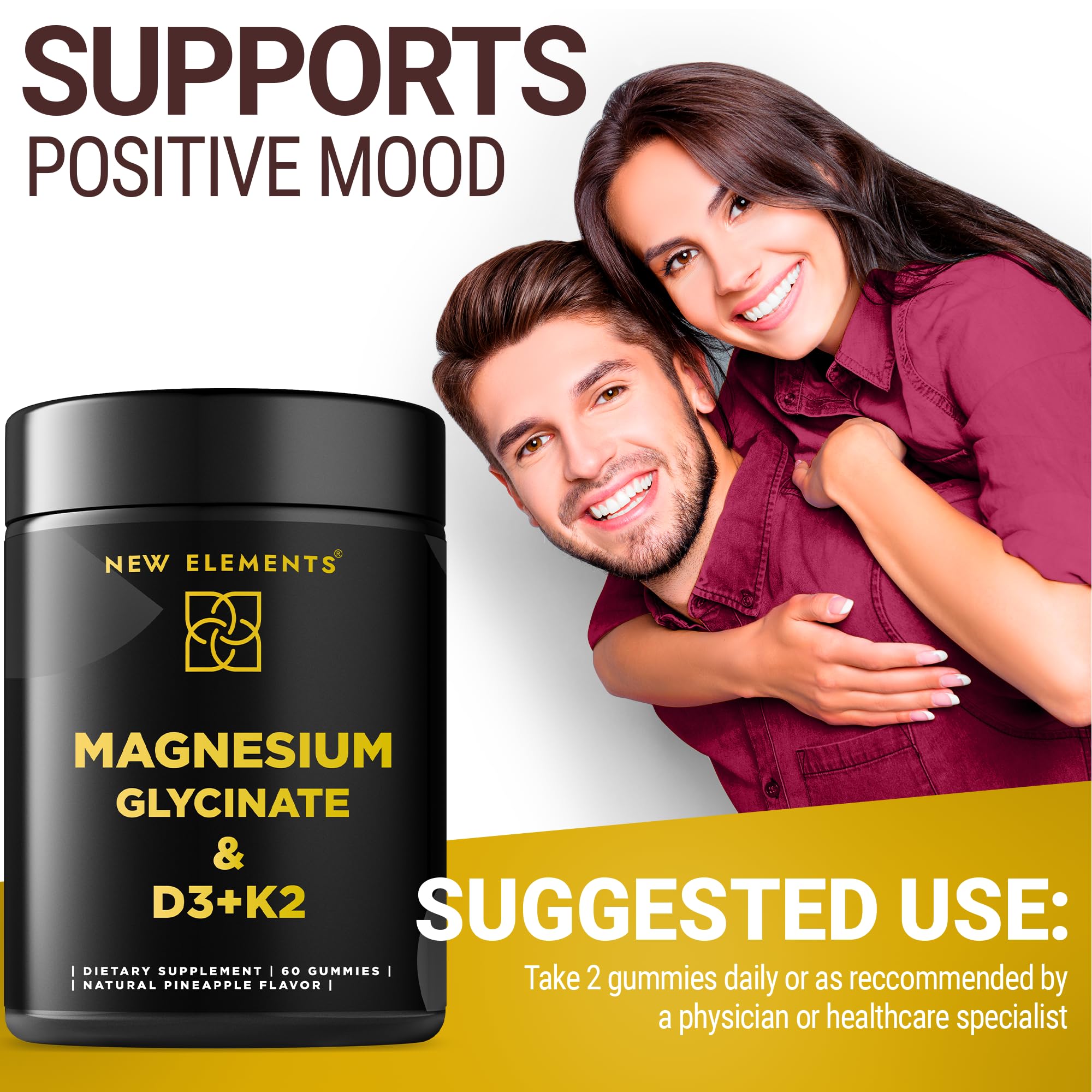 Calm Magnesium Glycinate Gummies 500mg with High-Potency Vitamin D3 10000iu & Vitamin K2 100mcg | Stress Relief, Relaxation & Bone Support for Adults | Vegan, Non-GMO, Gluten-Free, Pineapple Flavor