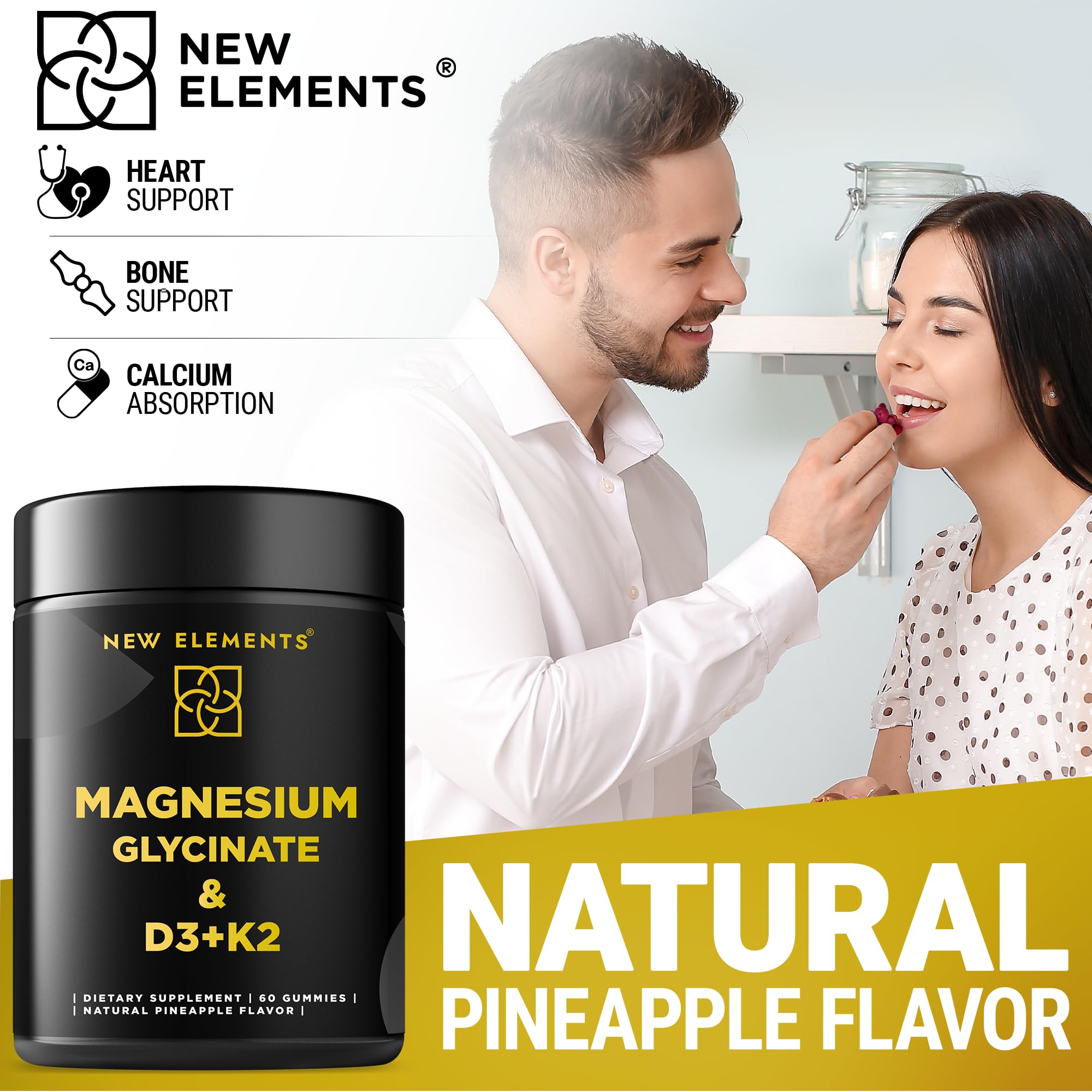 Calm Magnesium Glycinate Gummies 500mg with High-Potency Vitamin D3 10000iu & Vitamin K2 100mcg | Stress Relief, Relaxation & Bone Support for Adults | Vegan, Non-GMO, Gluten-Free, Pineapple Flavor