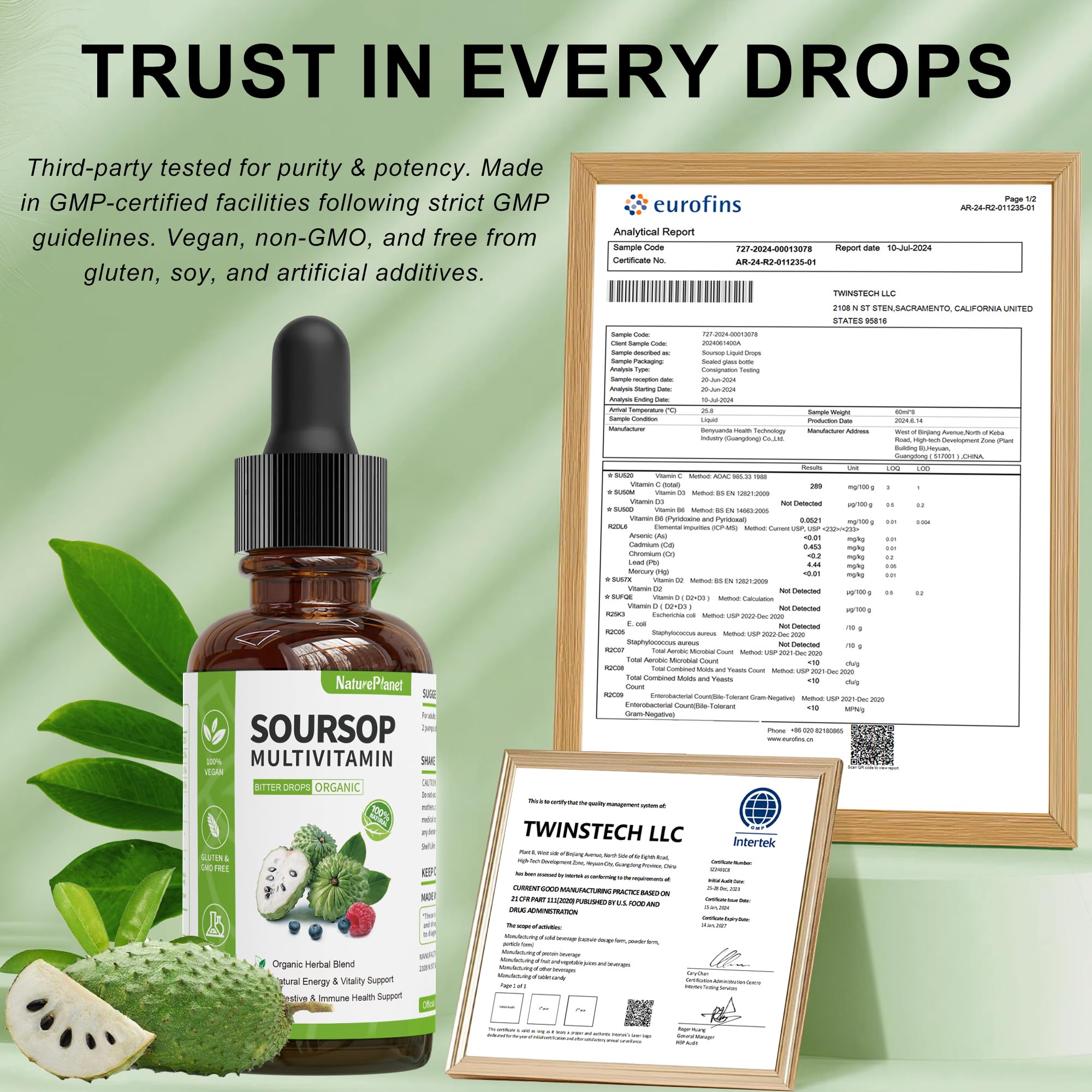 Guanábana Soursop Bitters Liquid Drops with Vitamin C, D3, B6, Soursop Fruit & Leaf Extract + 10 Bitters Botanicals for Immune Support Digestive Health Antioxidant Boost丨Non-GMO Vegan 120mL/4 Fl Oz