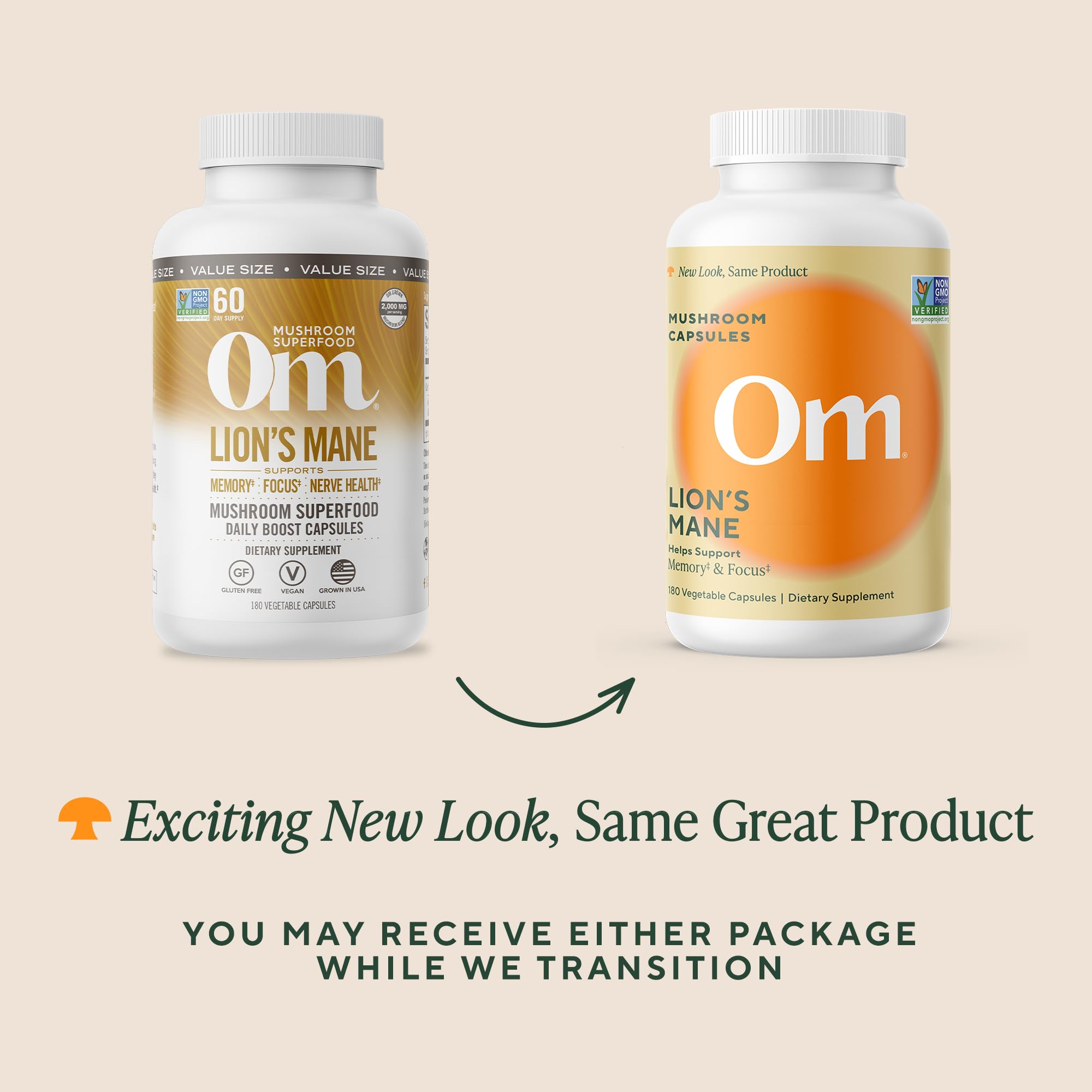 Om Lion’s Mane Mushroom Capsules - Organic Mushroom Supplement and Nootropic - Brain Supplements for Memory and Focus, 180 Count (60 Servings)​