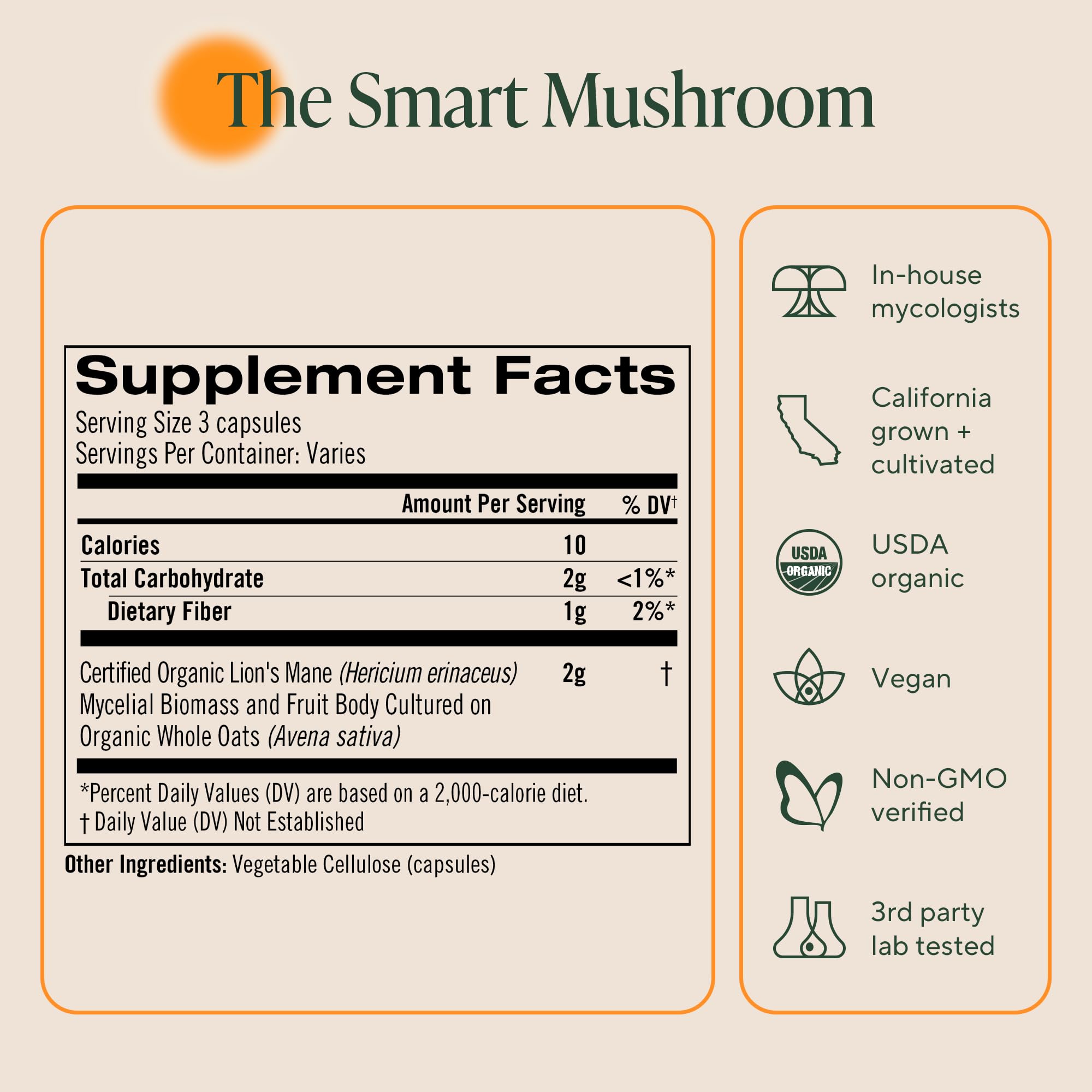 Om Lion’s Mane Mushroom Capsules - Organic Mushroom Supplement and Nootropic - Brain Supplements for Memory and Focus, 180 Count (60 Servings)​