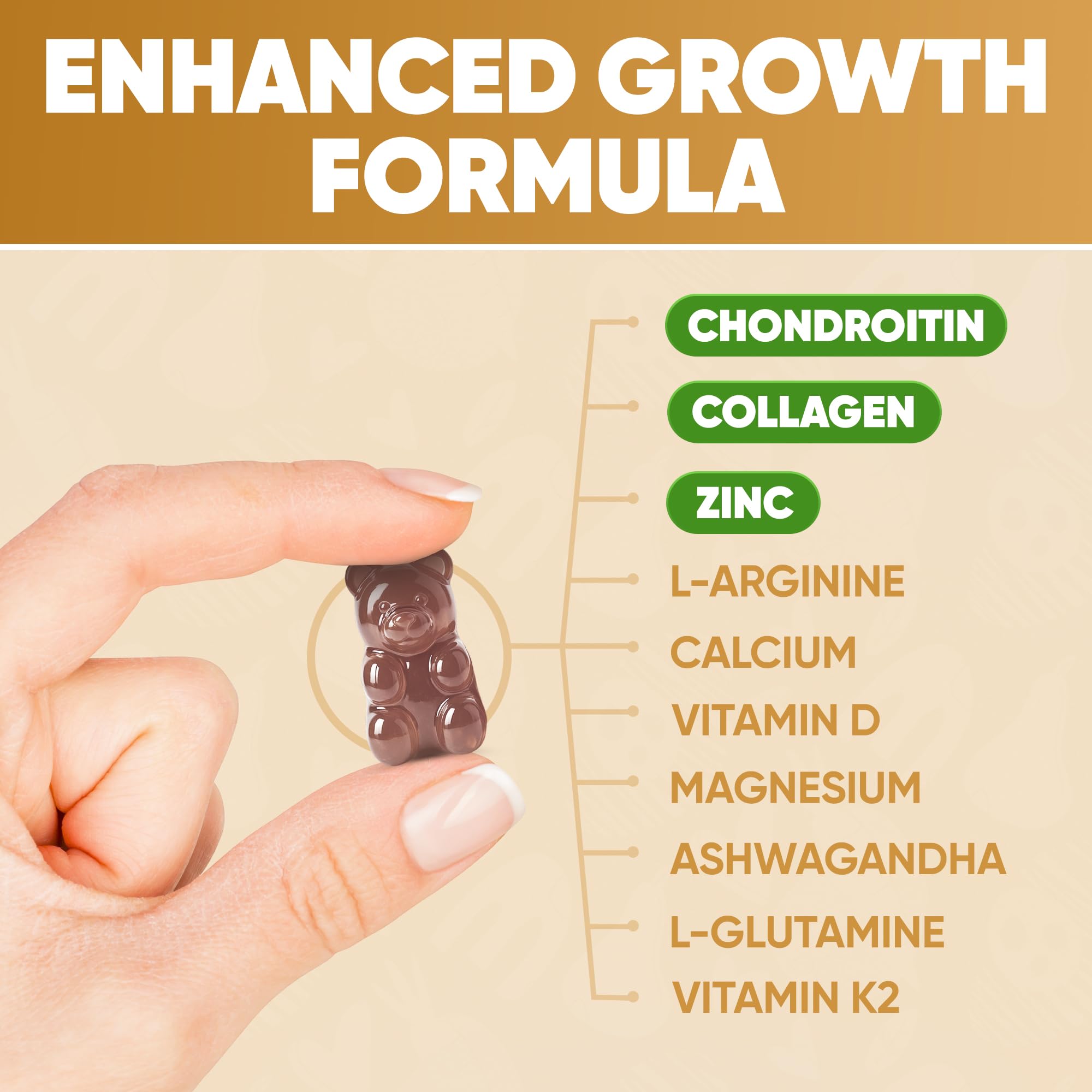 Height Growth Increase Vitamin Gummies, Calcium 100mg, Magnesium Glycinate 30mg, Zinc, Ashwagandha, Vitamin K2 D3 25mg Grow Tall Maximizer Supplement, Multivitamin for Kids, Teens Boy & Girl, Adults