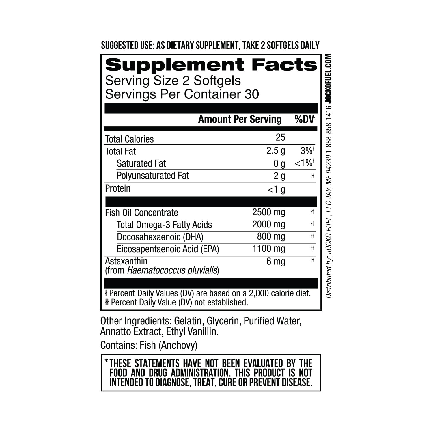 Jocko Fuel Omega 3 Fish Oil Supplement 2000mg - Burpless Fatty Acid Supplement, Wild Caught, Powerful Antioxidant with Astaxanthin (60 Capsules)