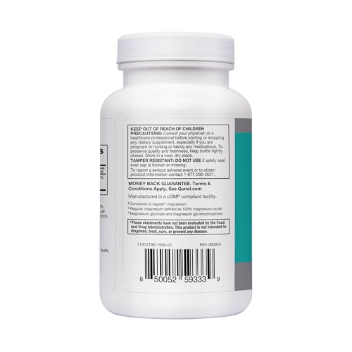 Qunol Magnesium Glycinate Complex, Gentle on Stomach, 250mg One Pill Dose, Superior-Absorption Magnesium, Nerve, Bone and Muscle Health Supplement, 90 Count (Pack of 1)