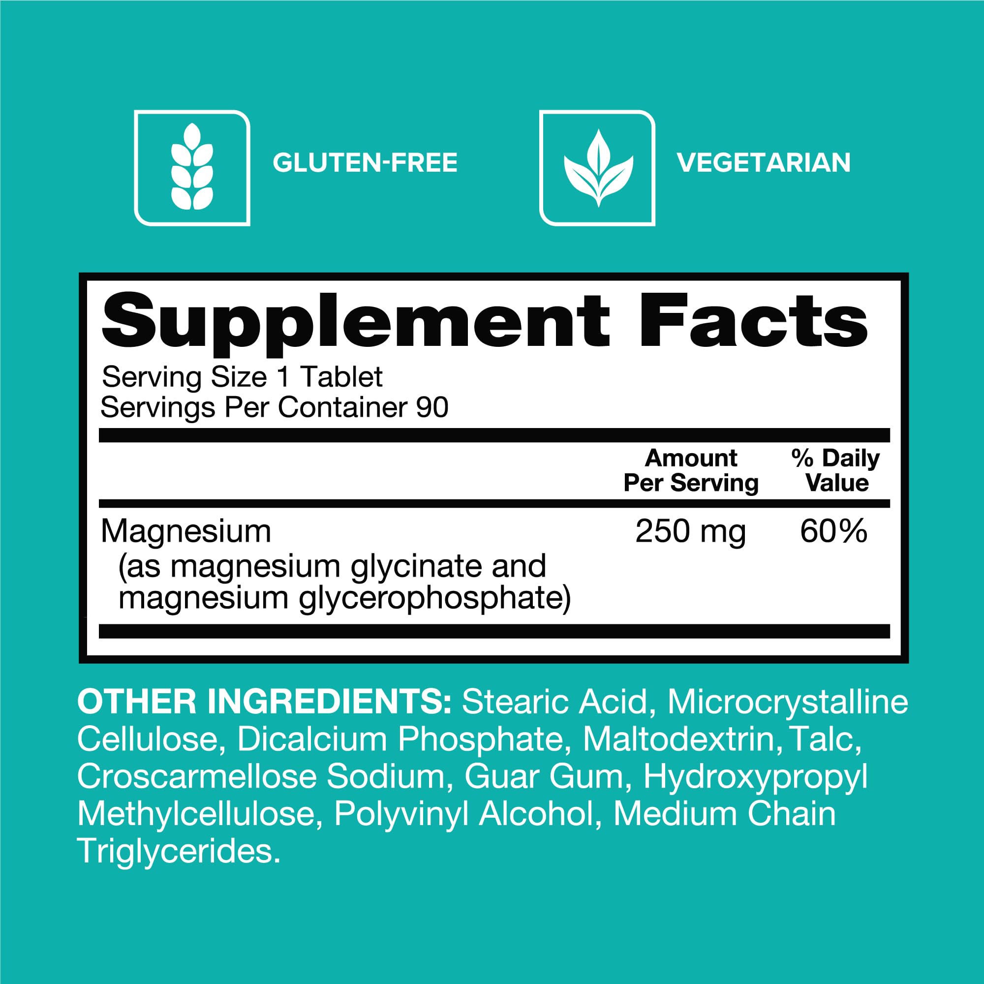 Qunol Magnesium Glycinate Complex, Gentle on Stomach, 250mg One Pill Dose, Superior-Absorption Magnesium, Nerve, Bone and Muscle Health Supplement, 90 Count (Pack of 1)