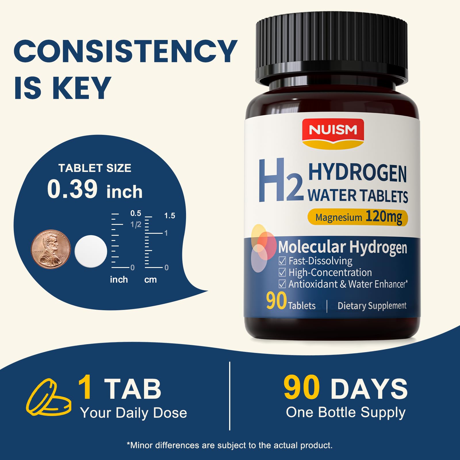 Nuism Hydrogen Water Tablets with Magnesium,Hydrogen Tablets for Drinking Water,Antioxidant and Cellular Health Support, H2 Molecular Tabs,90 Tablets
