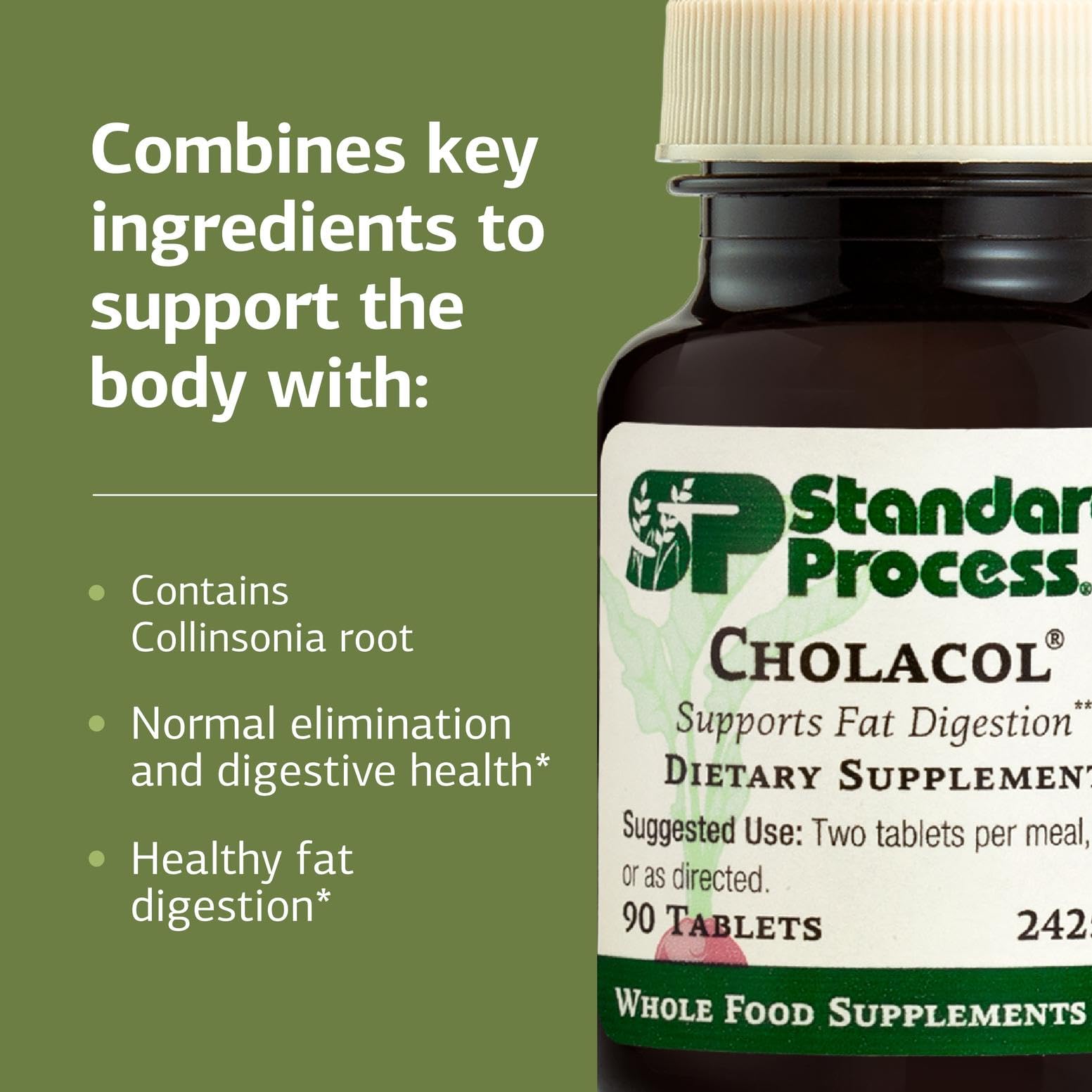 Standard Process Inc. Cholacol - Gallbladder Support Supplement - Fat Digestion Supplement for Digestive Health & Bile Support - Gluten-Free, Non-Dairy & Non-Soy - 90 Tablets