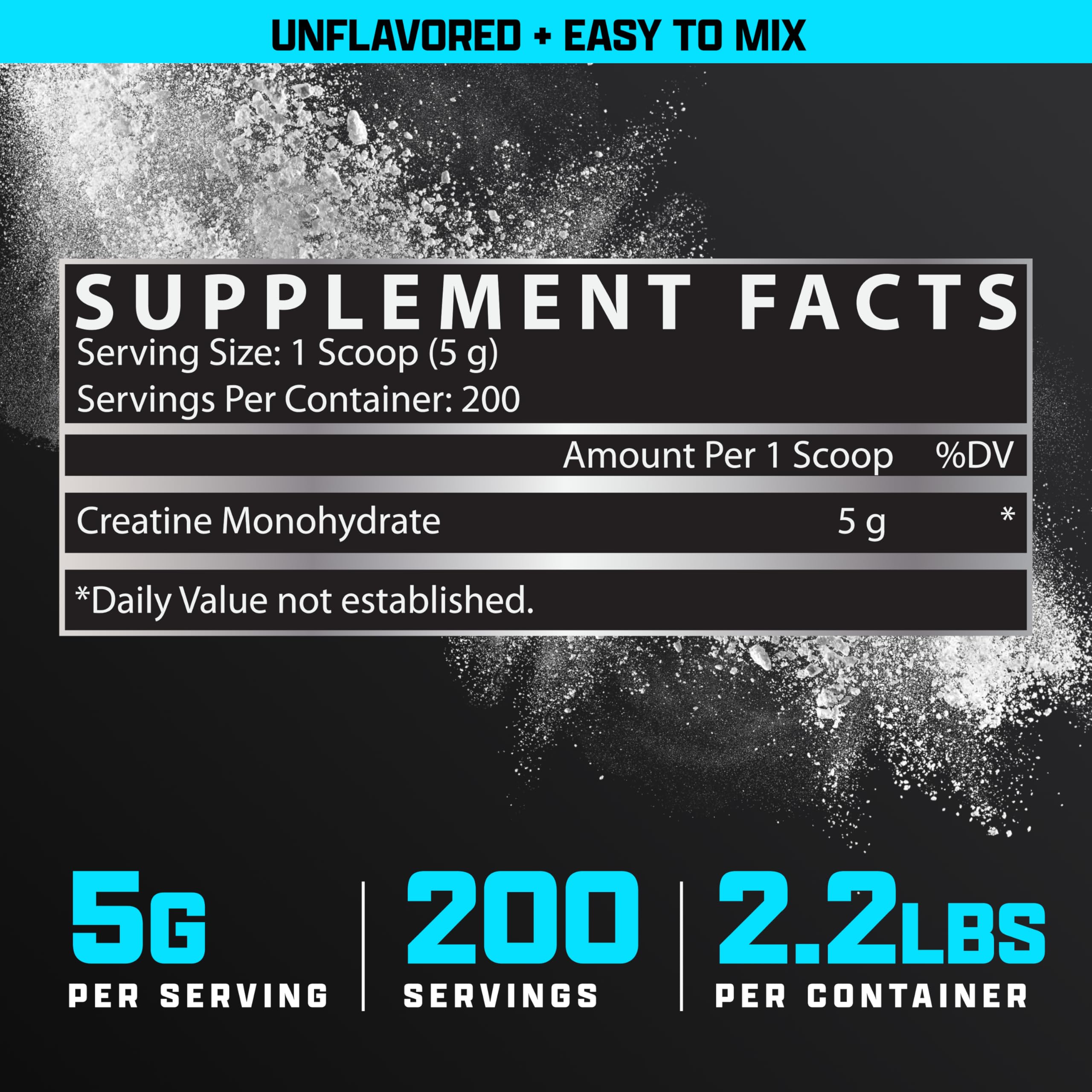 Nutrex Research Micronized Creatine Monohydrate Powder - 200 Servings (1KG) Pure, Unflavored Creatine Monohydrate Supplement for Muscle Gain, Strength and Performance, 5G Per Serv (2.2lbs)