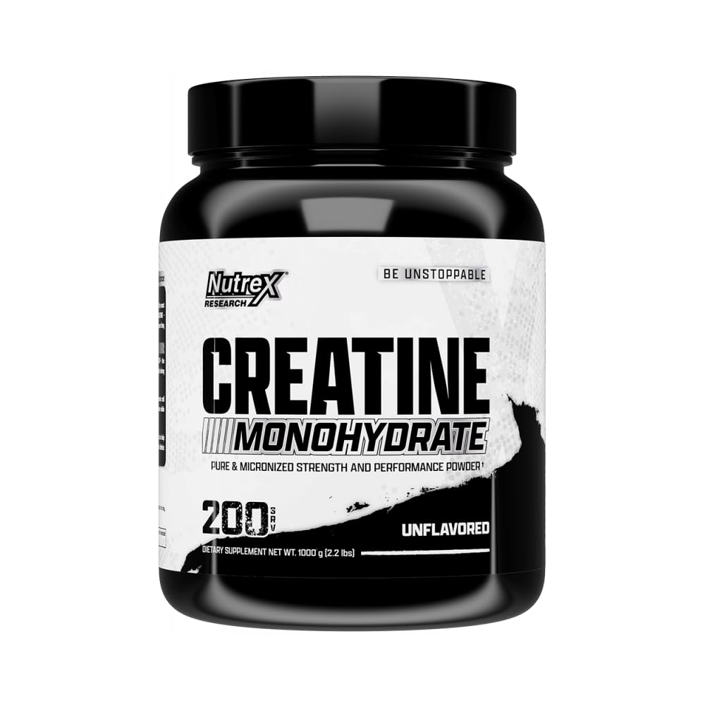 Nutrex Research Micronized Creatine Monohydrate Powder - 200 Servings (1KG) Pure, Unflavored Creatine Monohydrate Supplement for Muscle Gain, Strength and Performance, 5G Per Serv (2.2lbs)