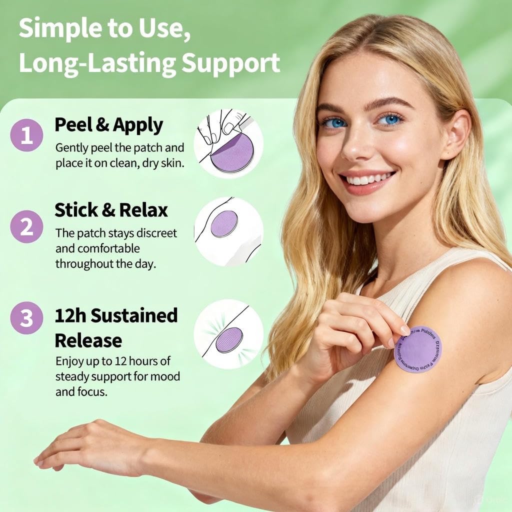 JIATUHAN Dopamine Patches Extra Strength – Mood Support, Calm & Focus – Stress Relief with Mucuna & 5-HTP – Plant-Based, Vegan – 60 Patches (2 Month Supply)