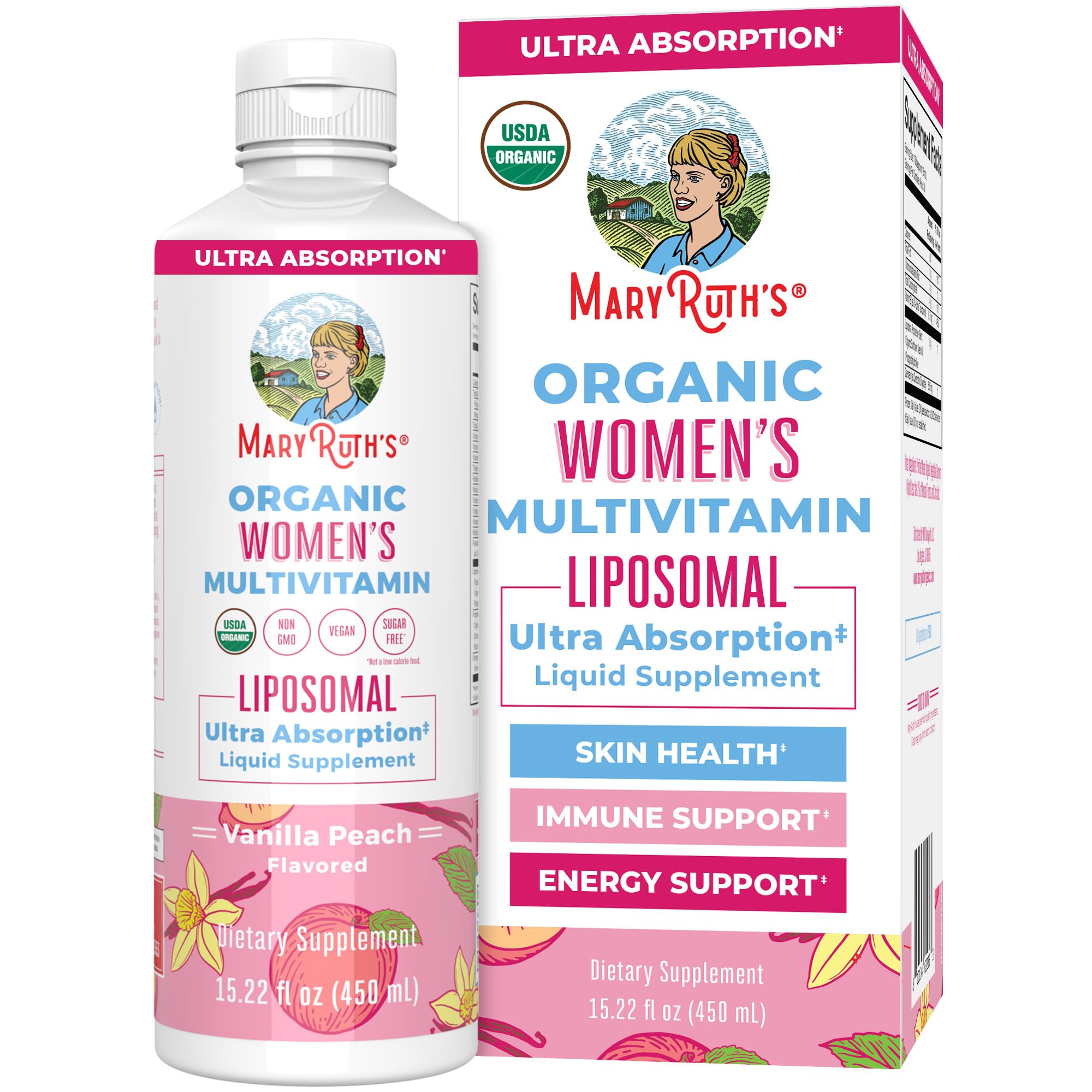 MaryRuth Organics USDA Organic Multivitamin for Women, Sugar Free Womens Multivitamin, Liquid Vitamins for Women, Immune Support Supplement, Ashwagandha, Methylfolate, Vegan, Non-GMO, 15.22 Fl Oz
