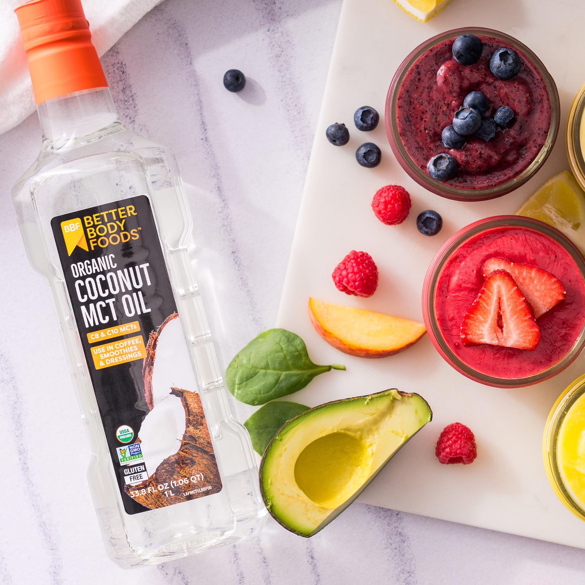 BetterBody Foods Organic Coconut MCT Oil - Energy Boosting- Keto-Friendly - C8 & C10 - Gluten Free - 1 Liter, 33.8 Fl Oz