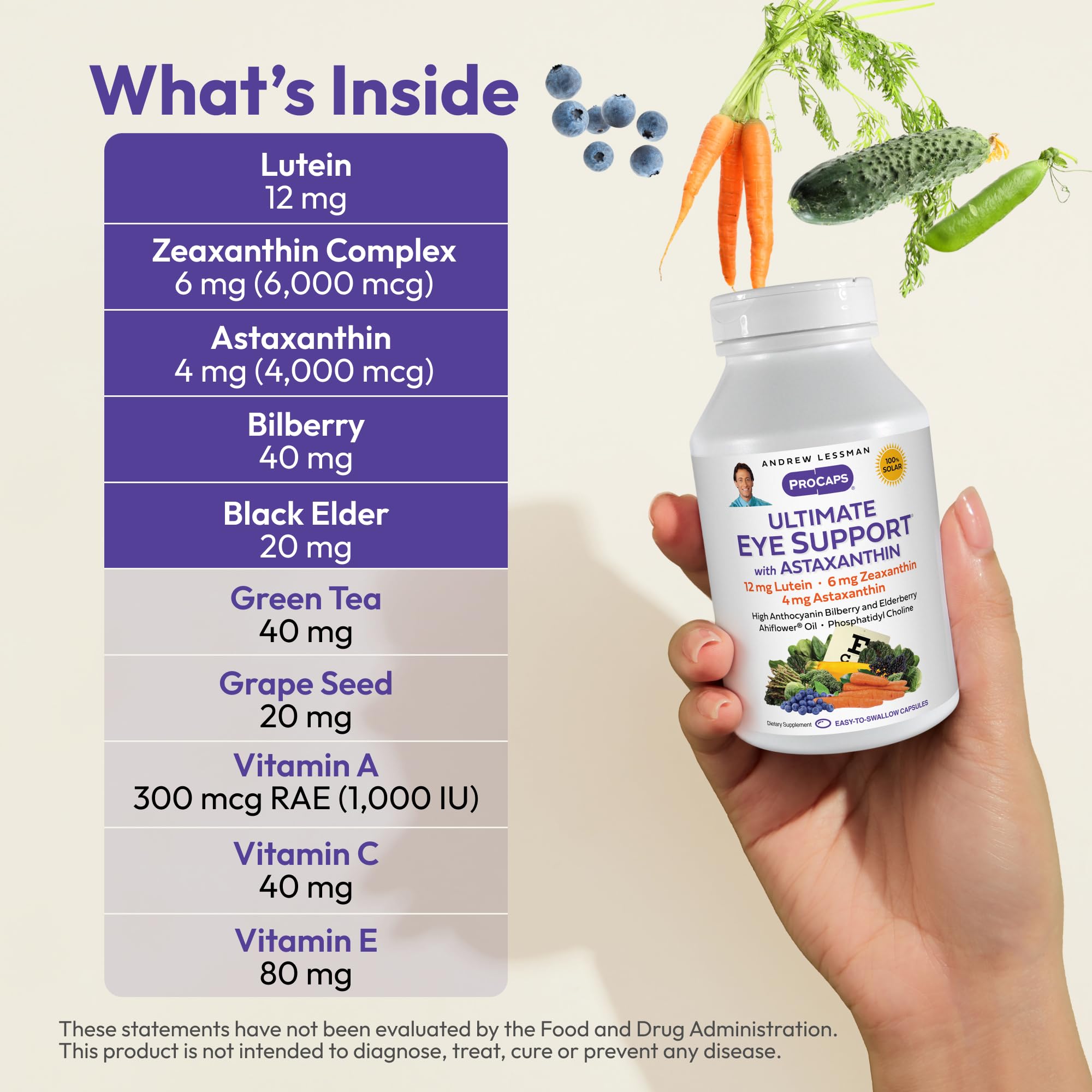 ANDREW LESSMAN Ultimate Eye Support with Astaxanthin 60 Softgels - 12mg Lutein, 6mg Zeaxanthin, 4mg Astaxanthin, Bilberry. Key Nutrients to Support Eye Health, Promote Healthy Vision. No Additives