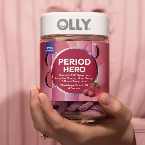 OLLY Period Hero Gummies, PMS Support Supplement,* Chasteberry, Vitamin B6, Calcium, Cran-Raspberry Flavor, 30 Day Supply - 60 Count