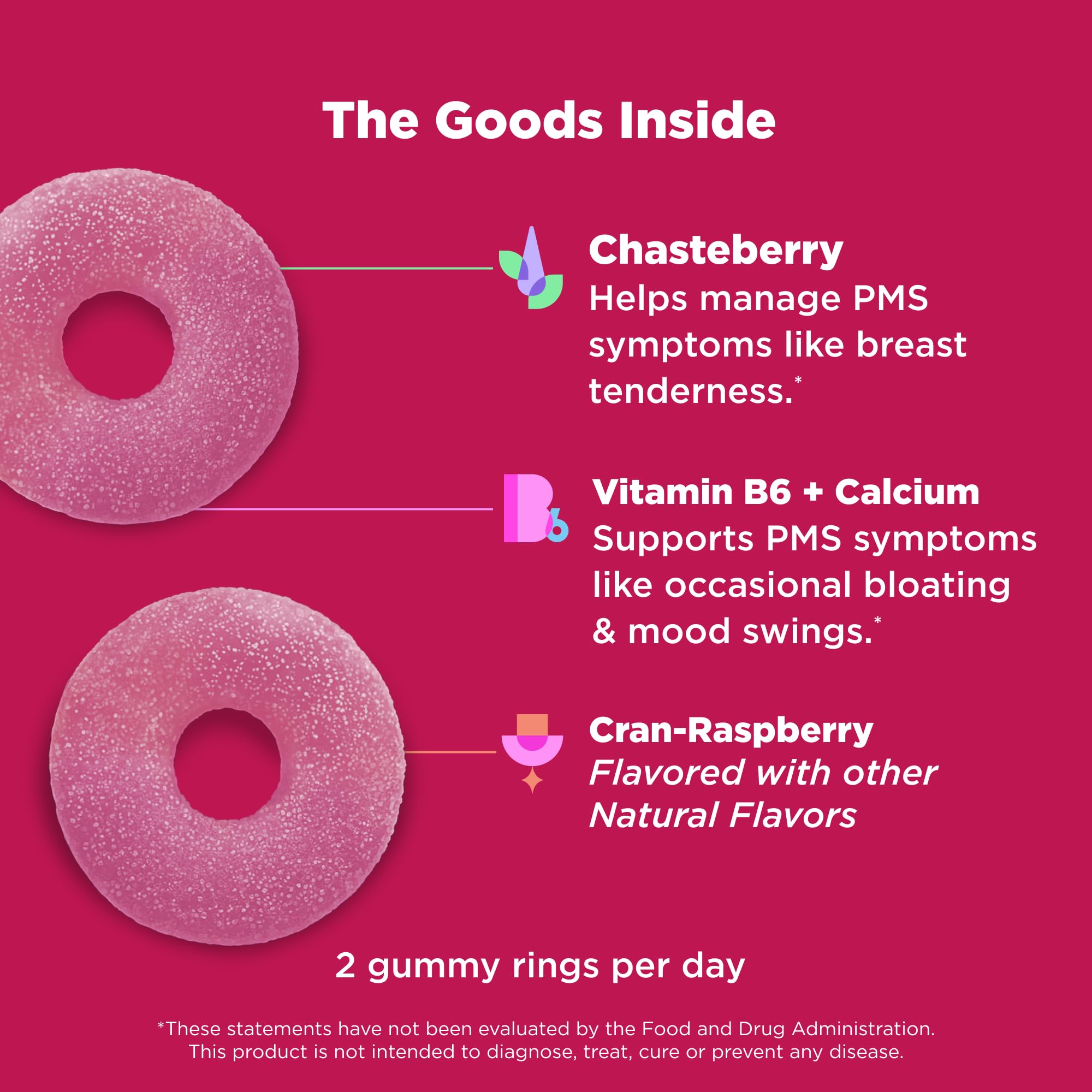 OLLY Period Hero Gummies, PMS Support Supplement,* Chasteberry, Vitamin B6, Calcium, Cran-Raspberry Flavor, 30 Day Supply - 60 Count