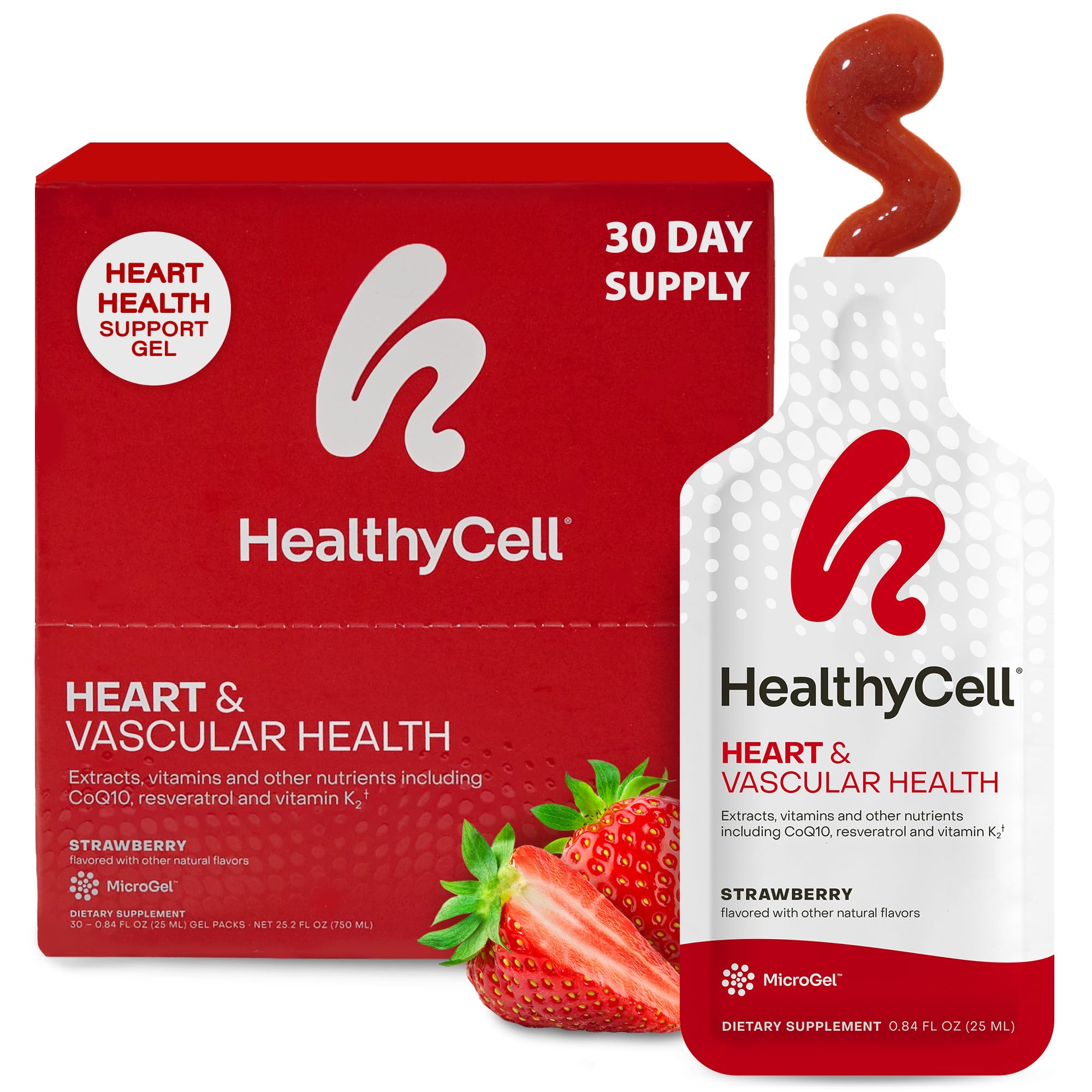 Healthycell Heart & Vascular Health Daily Liquid Supplement - Cardiovascular Support with Beet Root Powder, Resveratrol, CoQ10, Omega-3 & Vitamin K - 30 Gel Packs