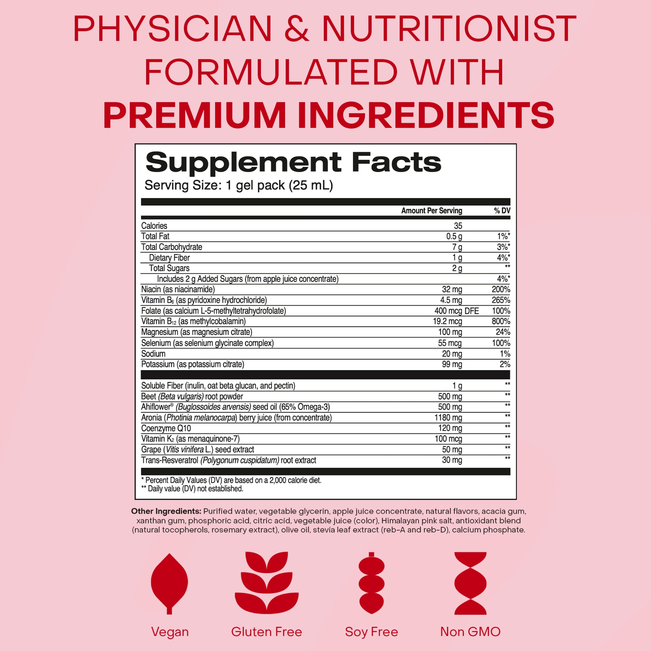 Healthycell Heart & Vascular Health Daily Liquid Supplement - Cardiovascular Support with Beet Root Powder, Resveratrol, CoQ10, Omega-3 & Vitamin K - 30 Gel Packs